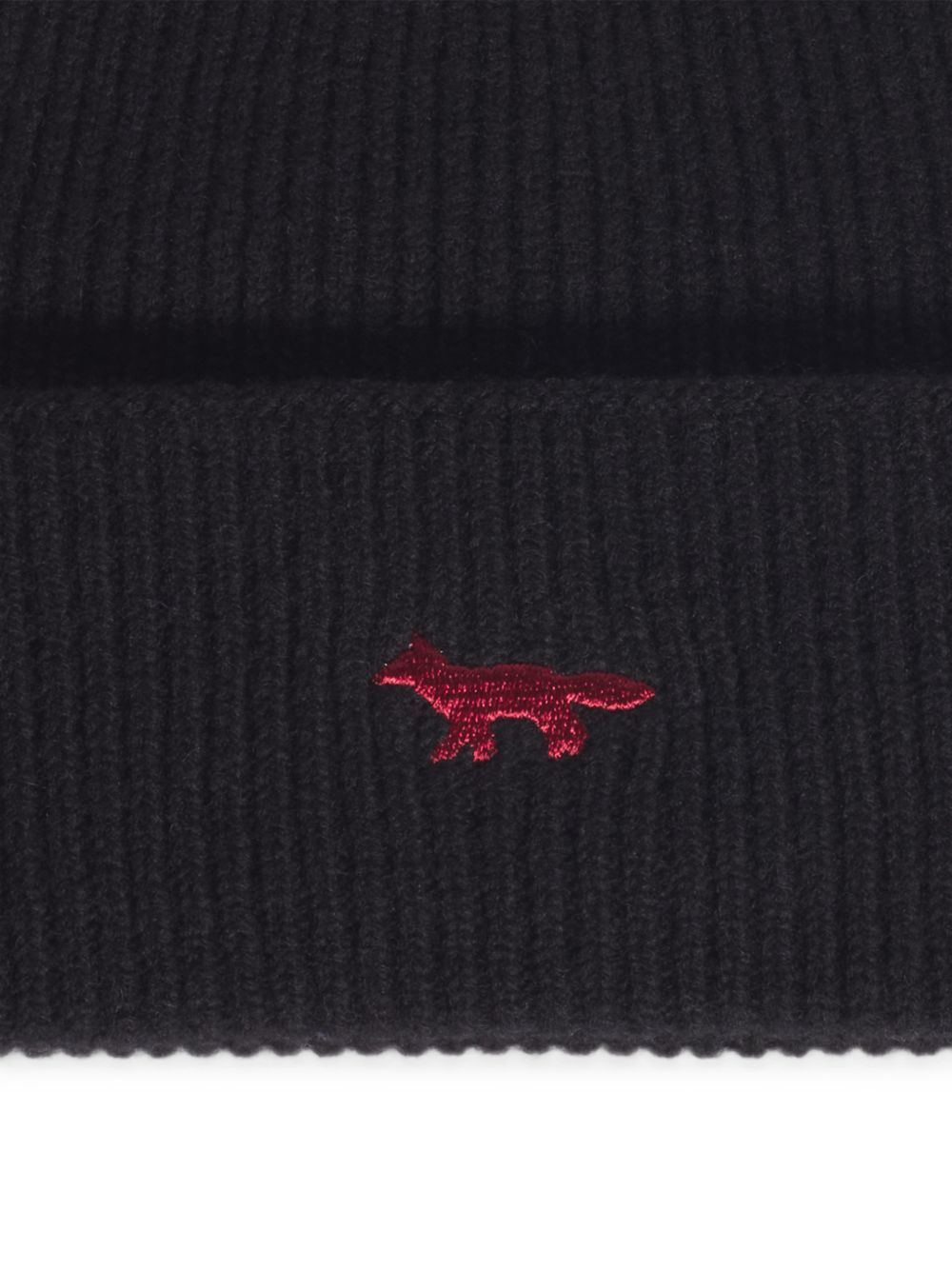 Maison Kitsuné Fox-Embroidered Wool Ribbed Knit Beanie — Black, view 2