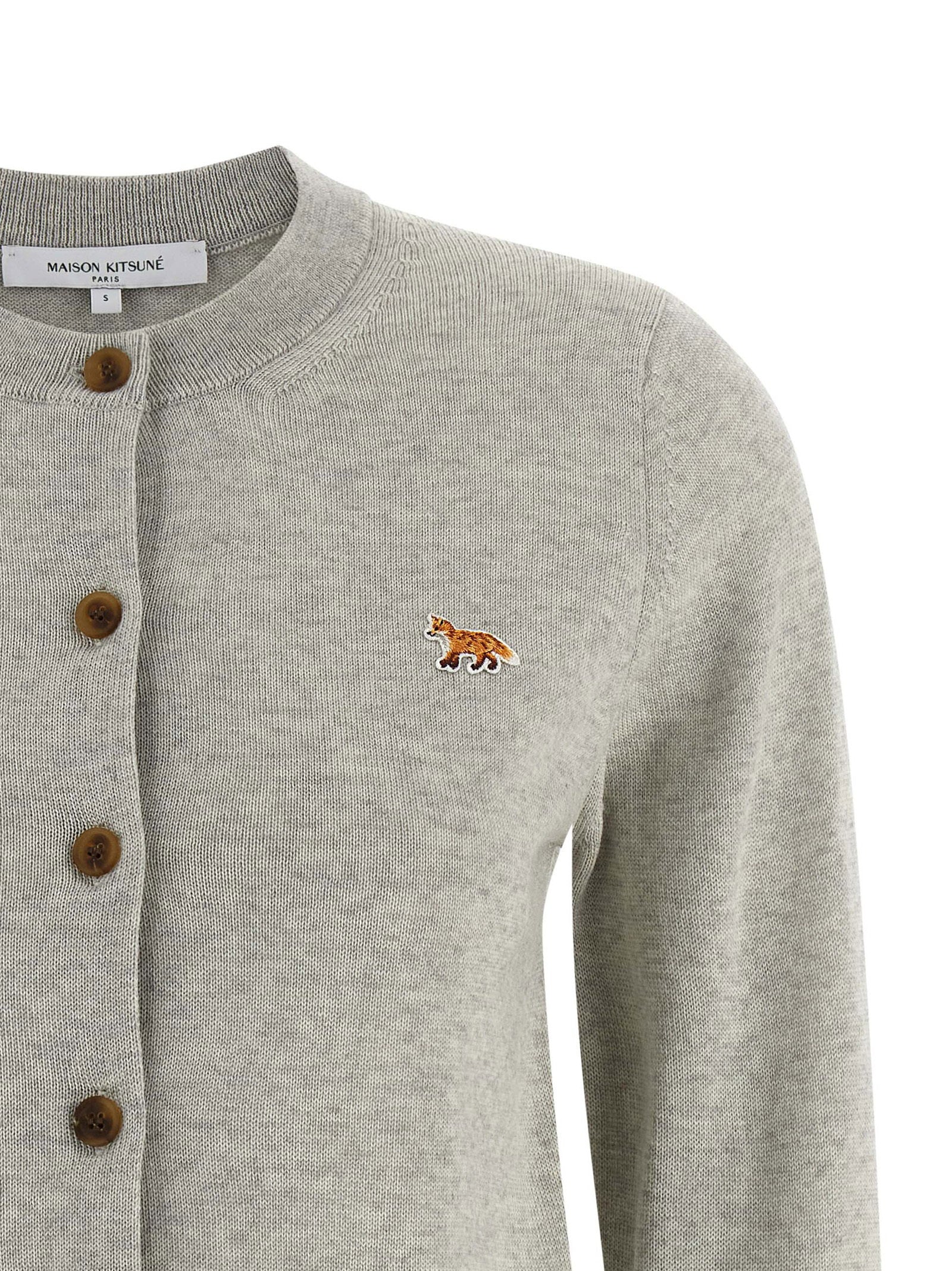 Maison Kitsuné Extrafine Wool Baby Fox Patch Cardigan — Beige, view 3