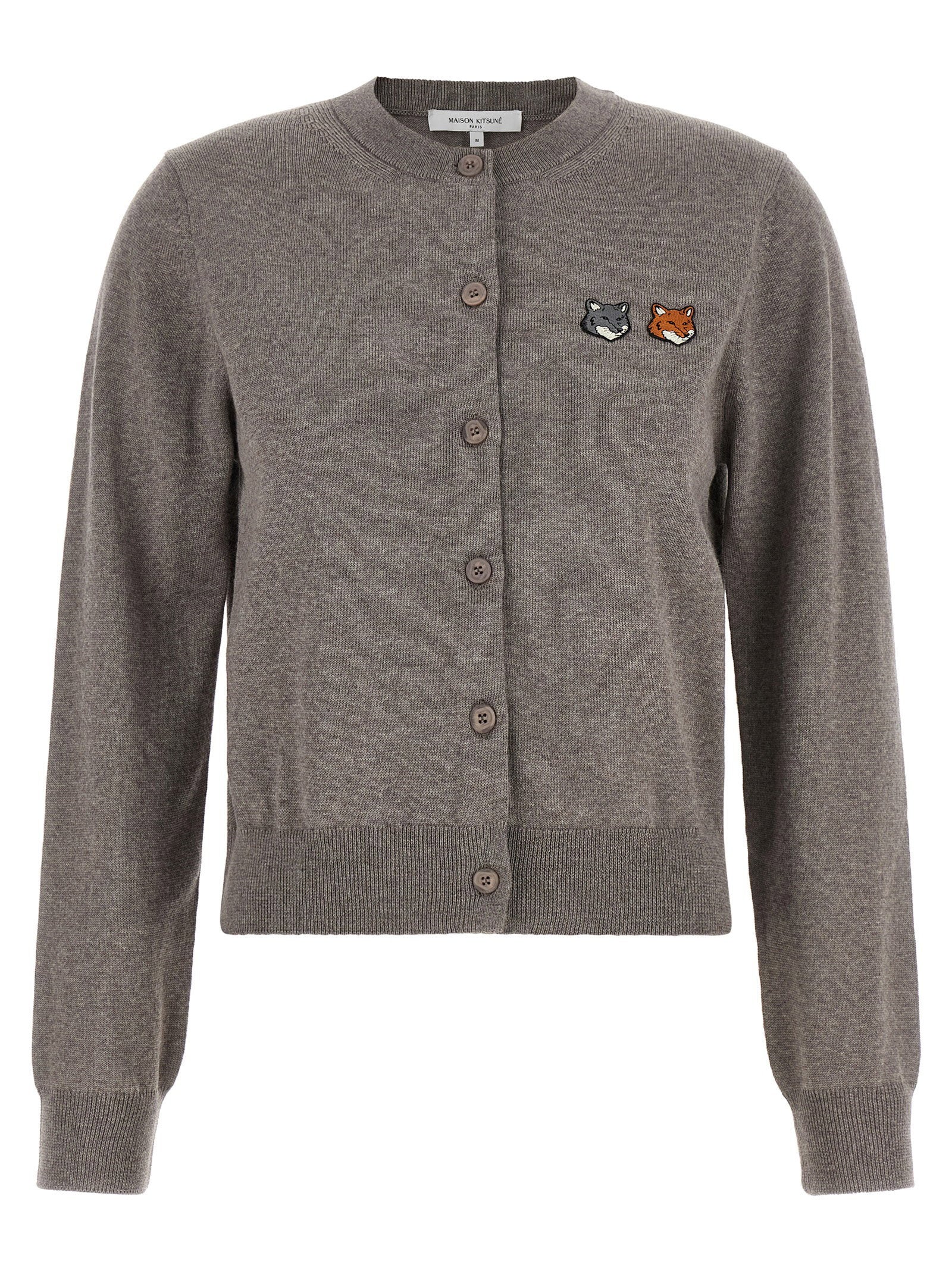 Maison Kitsuné Double Fox Head Embroidered Cardigan — Gray, view 2