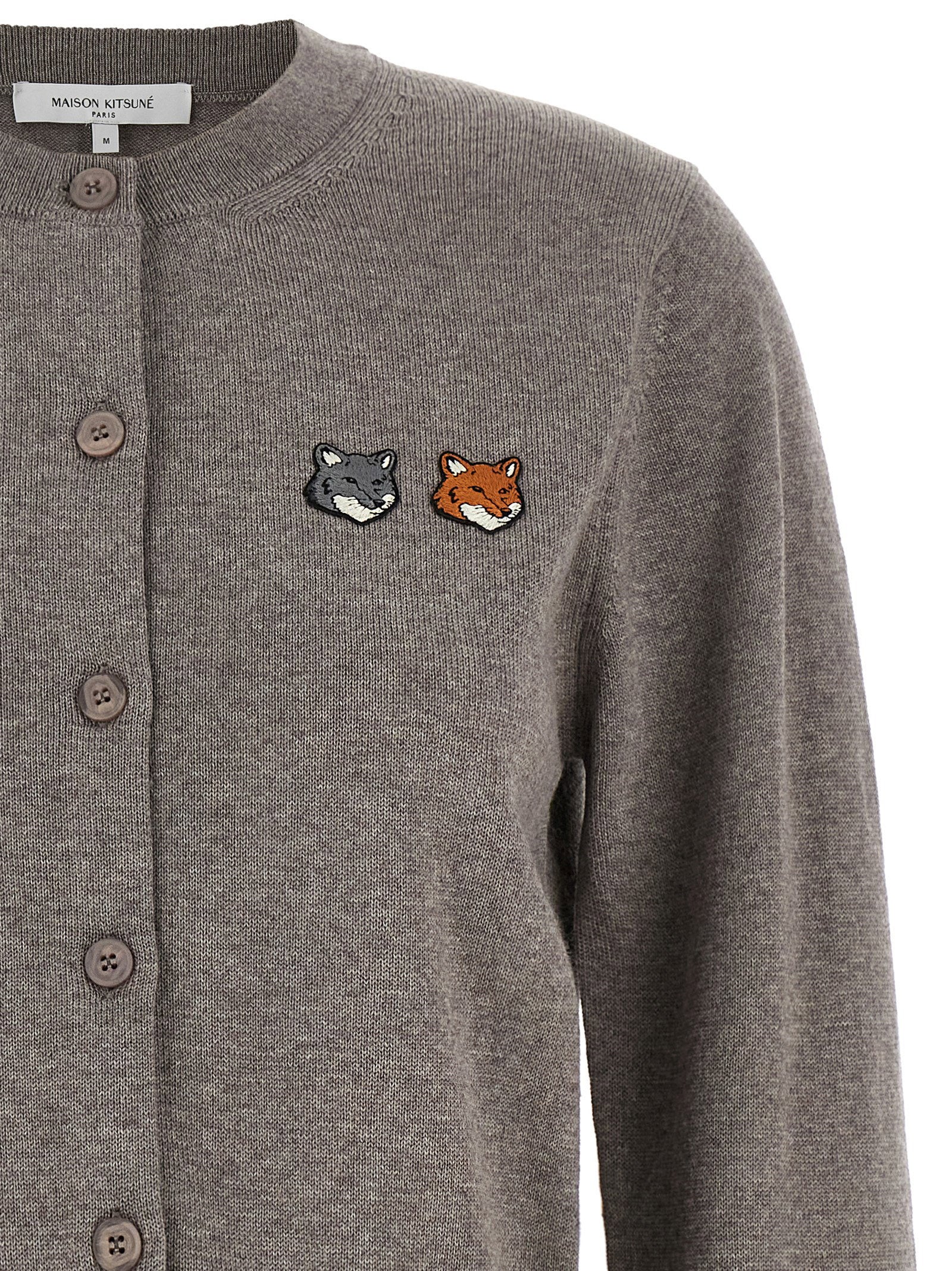 Maison Kitsuné Double Fox Head Embroidered Cardigan — Gray, view 3