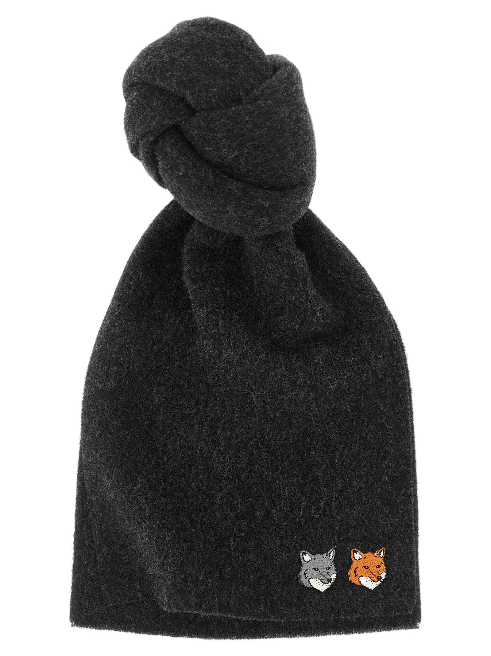 Maison Kitsuné Double Fox Head Virgin Wool Scarf — Gray by Maison Kitsune