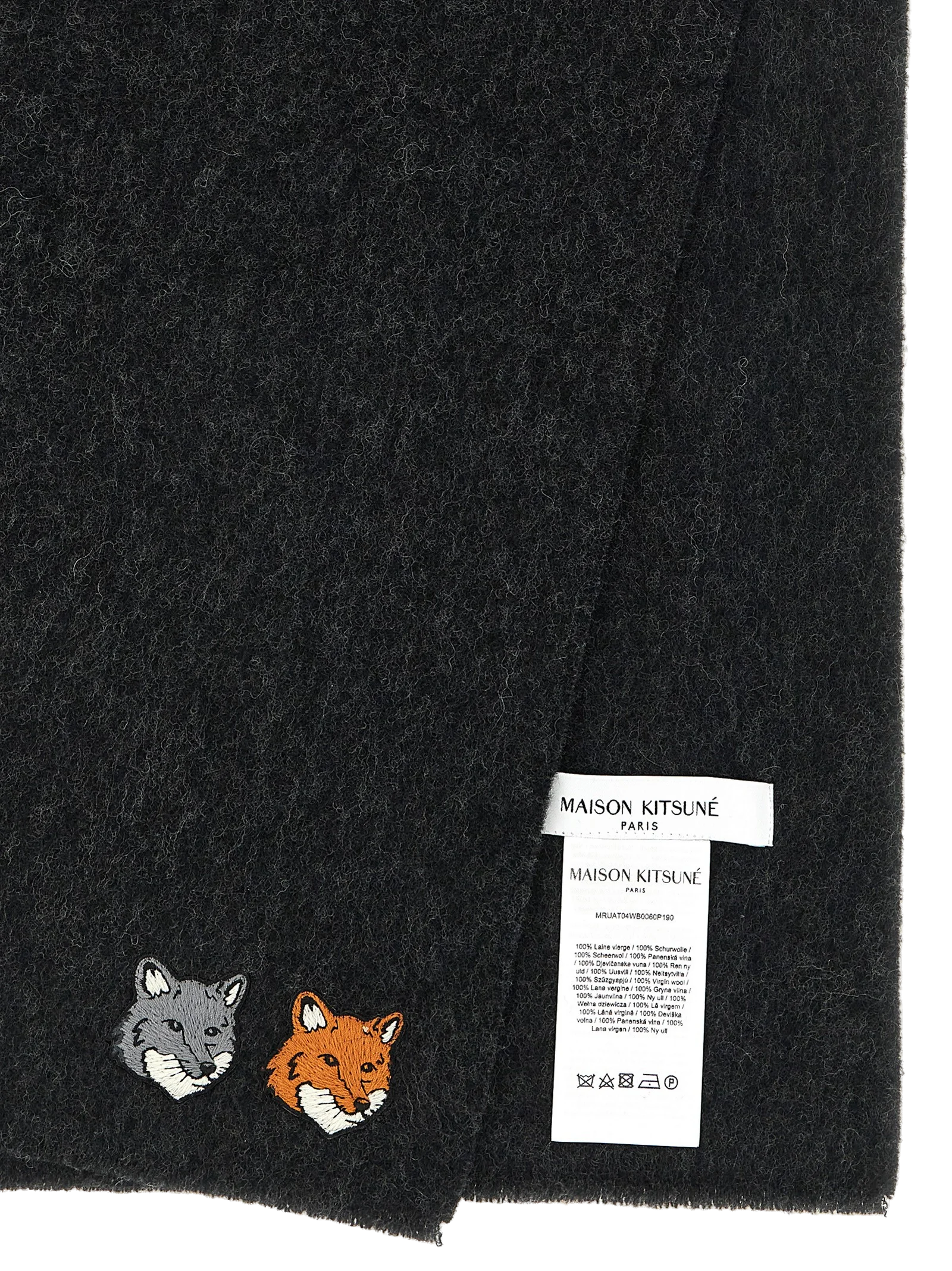 Maison Kitsuné Double Fox Head Virgin Wool Scarf — Gray, view 3
