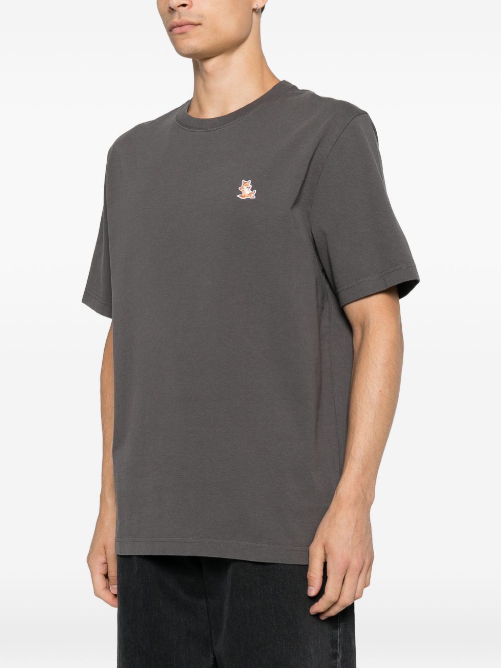 Maison Kitsuné Logo-Embroidered Cotton T-Shirt — Charcoal, view 2