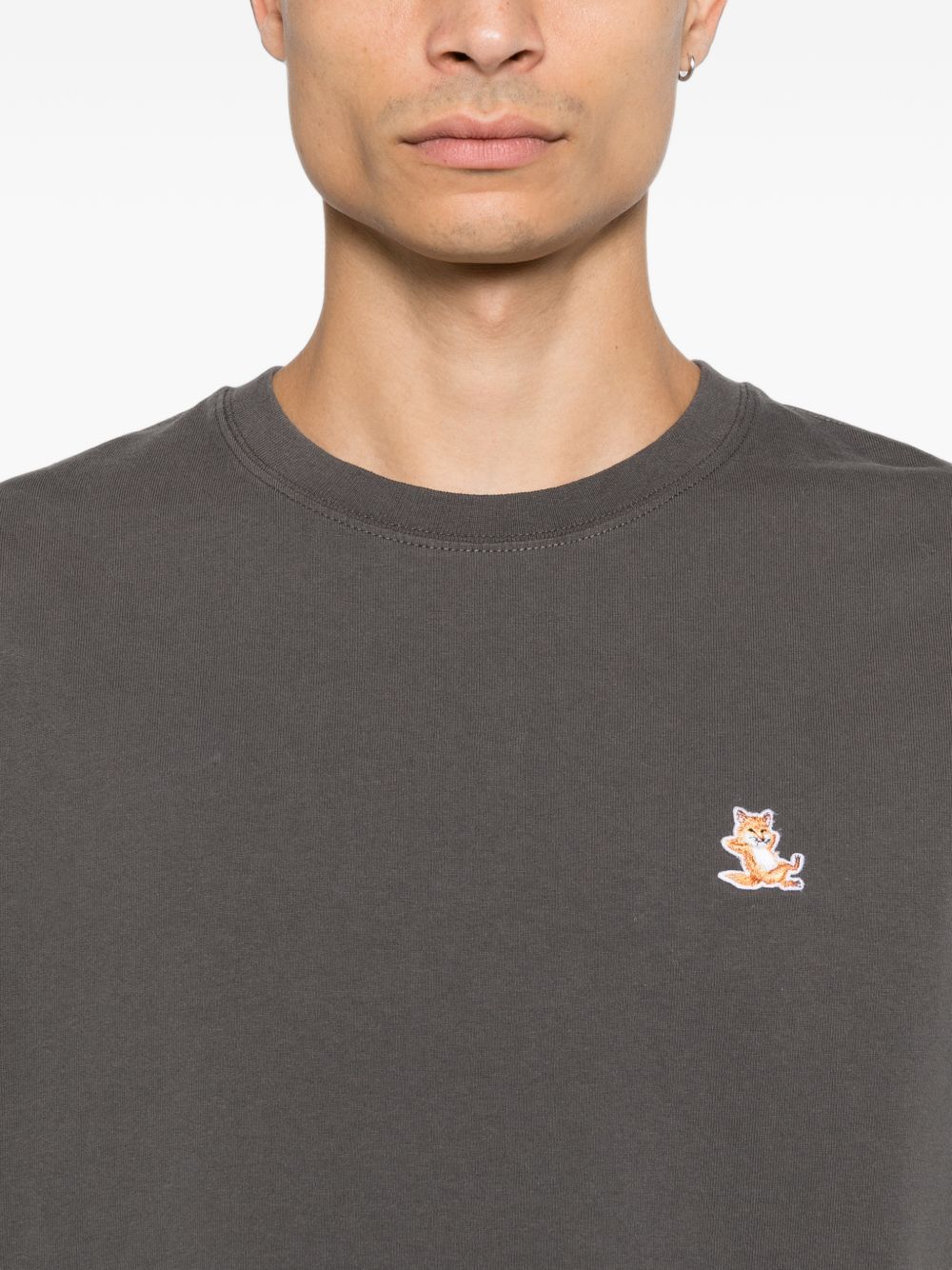 Maison Kitsuné Logo-Embroidered Cotton T-Shirt — Charcoal, view 4