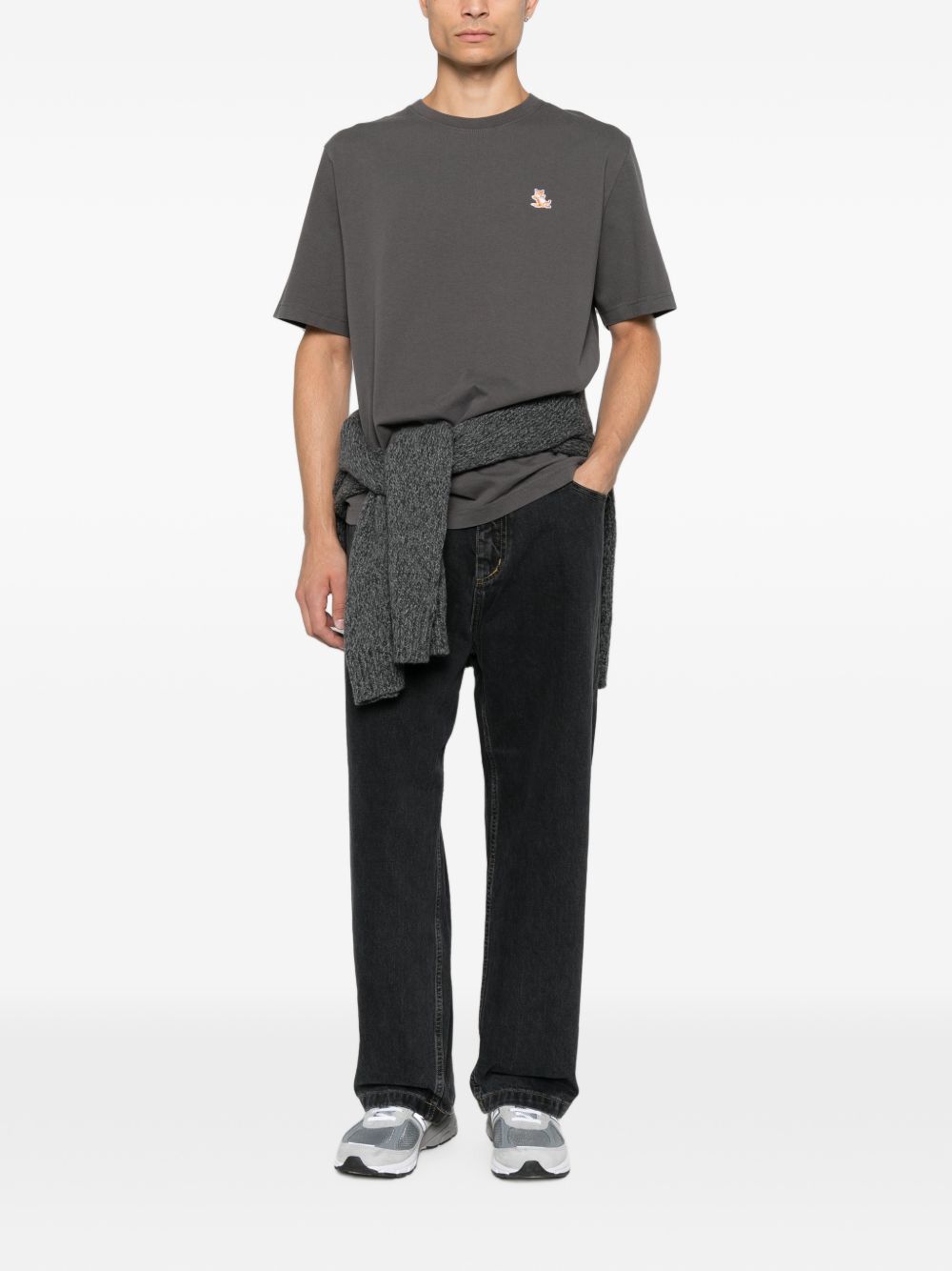 Maison Kitsuné Logo-Embroidered Cotton T-Shirt — Charcoal, view 5