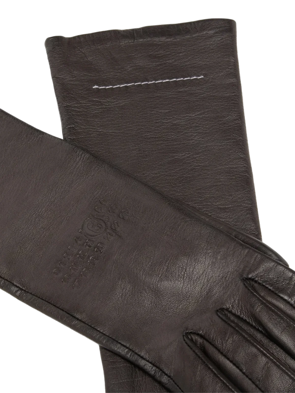 Maison Margiela Embossed Logo Leather Gloves — Brown by Maison Margiela