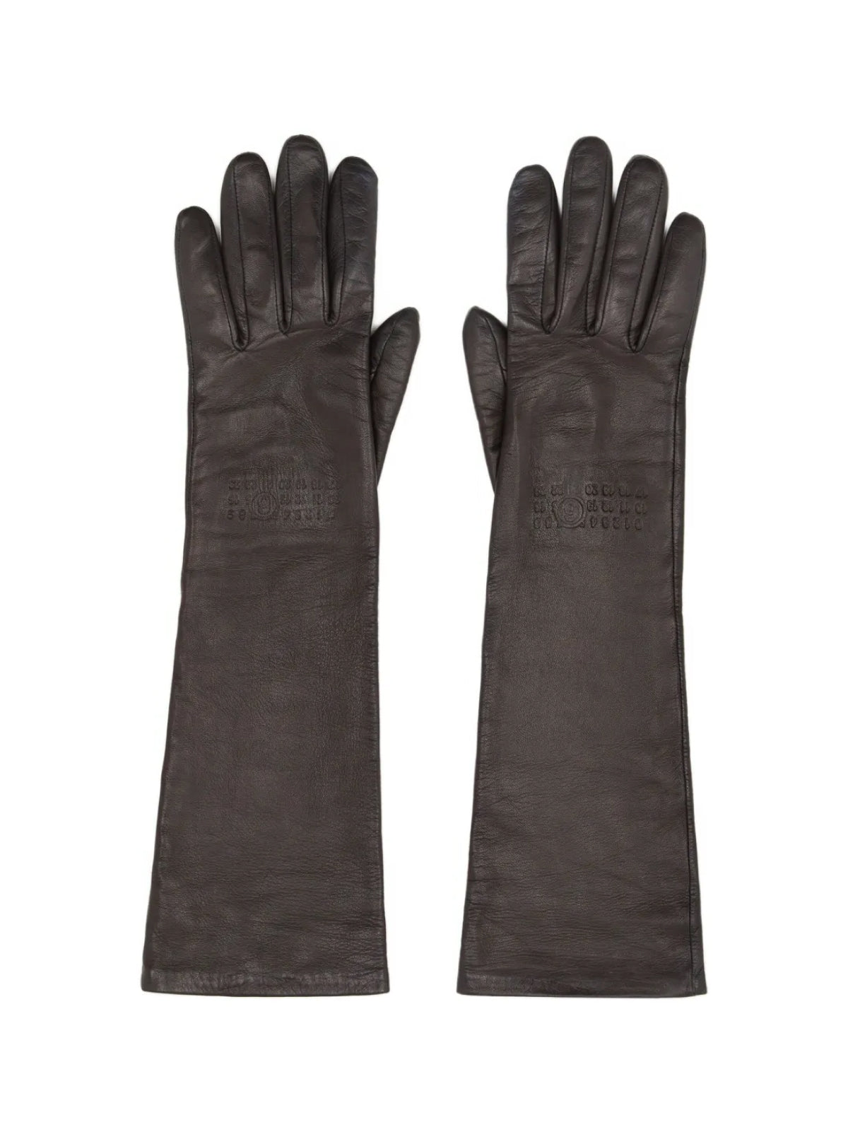 Maison Margiela Embossed Logo Leather Gloves — Brown, view 3