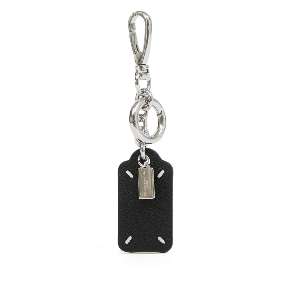 Maison Margiela Calf Leather with Logo Plaque Keyring — Black, view 3