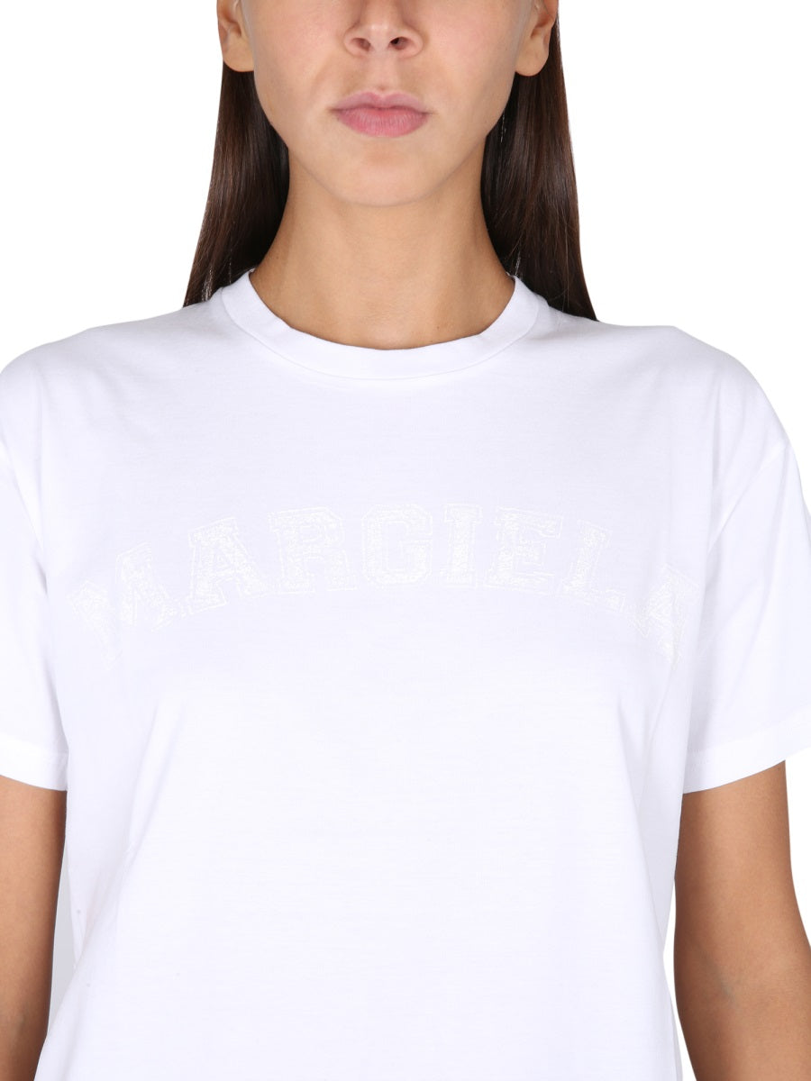 Maison Margiela Logo-Print Cotton T-Shirt — White, view 4
