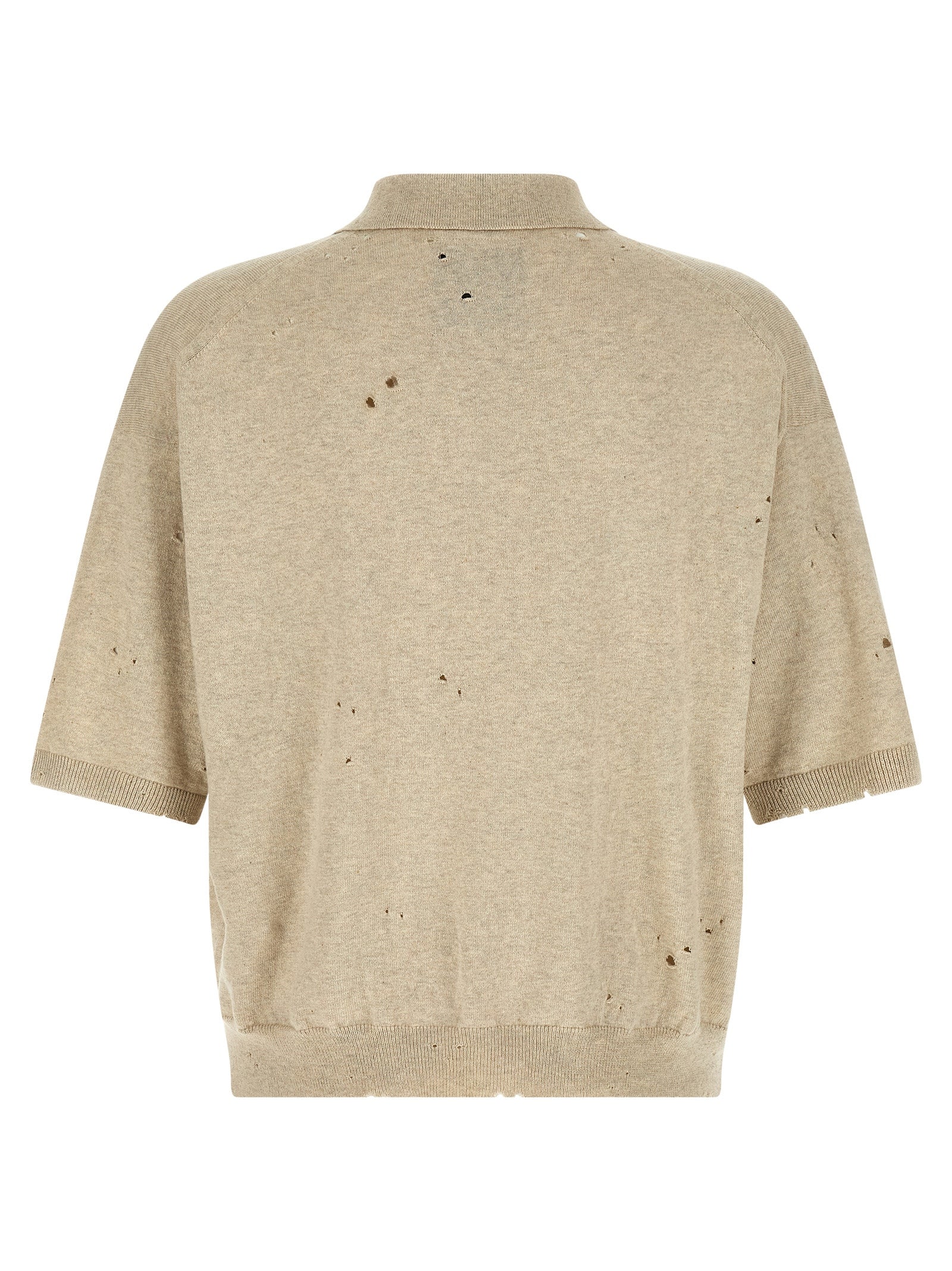 Maison Mihara Yasuhiro Distressed Cotton Polo Shirt — Beige, view 2