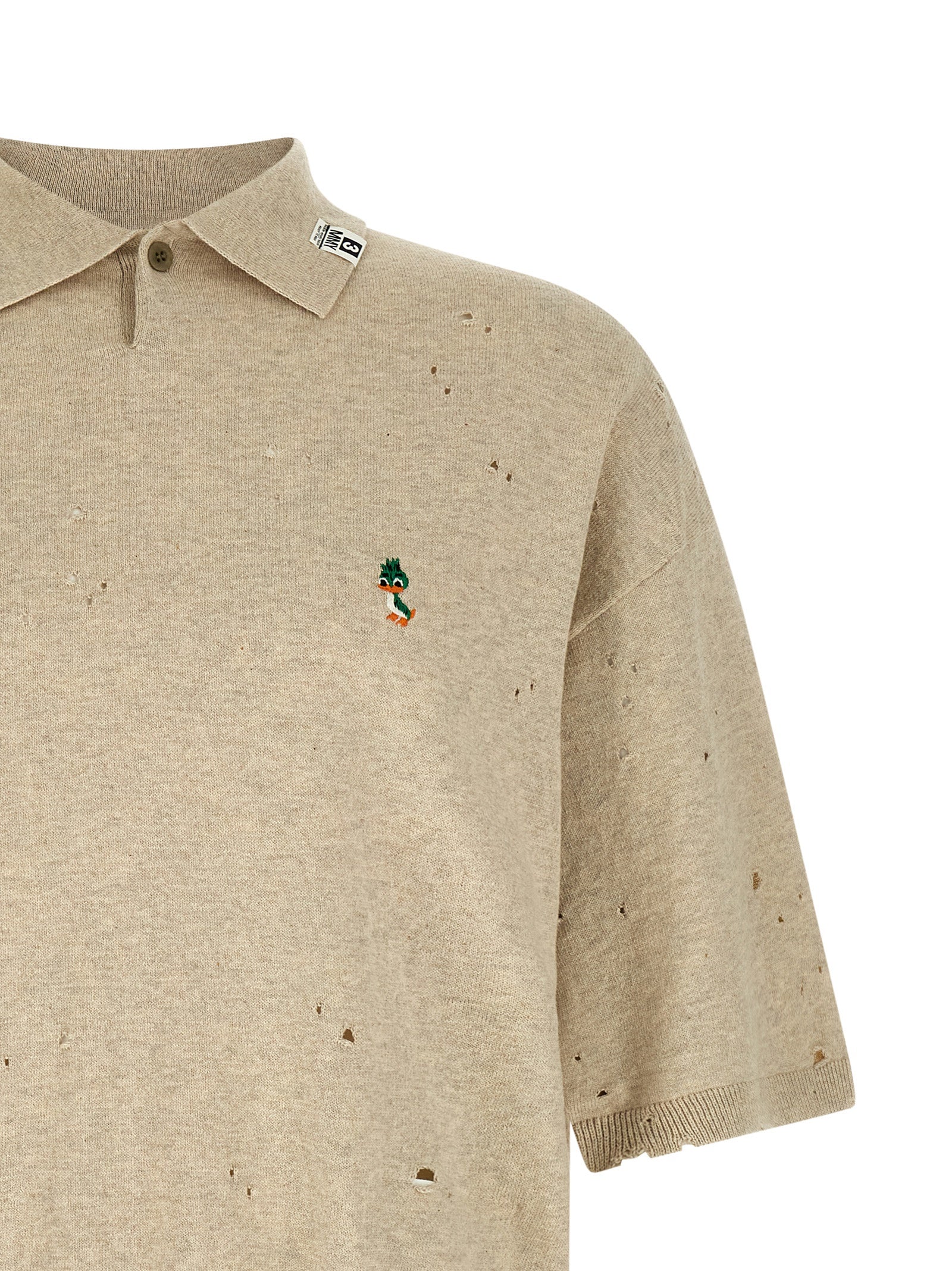 Maison Mihara Yasuhiro Distressed Cotton Polo Shirt — Beige, view 3