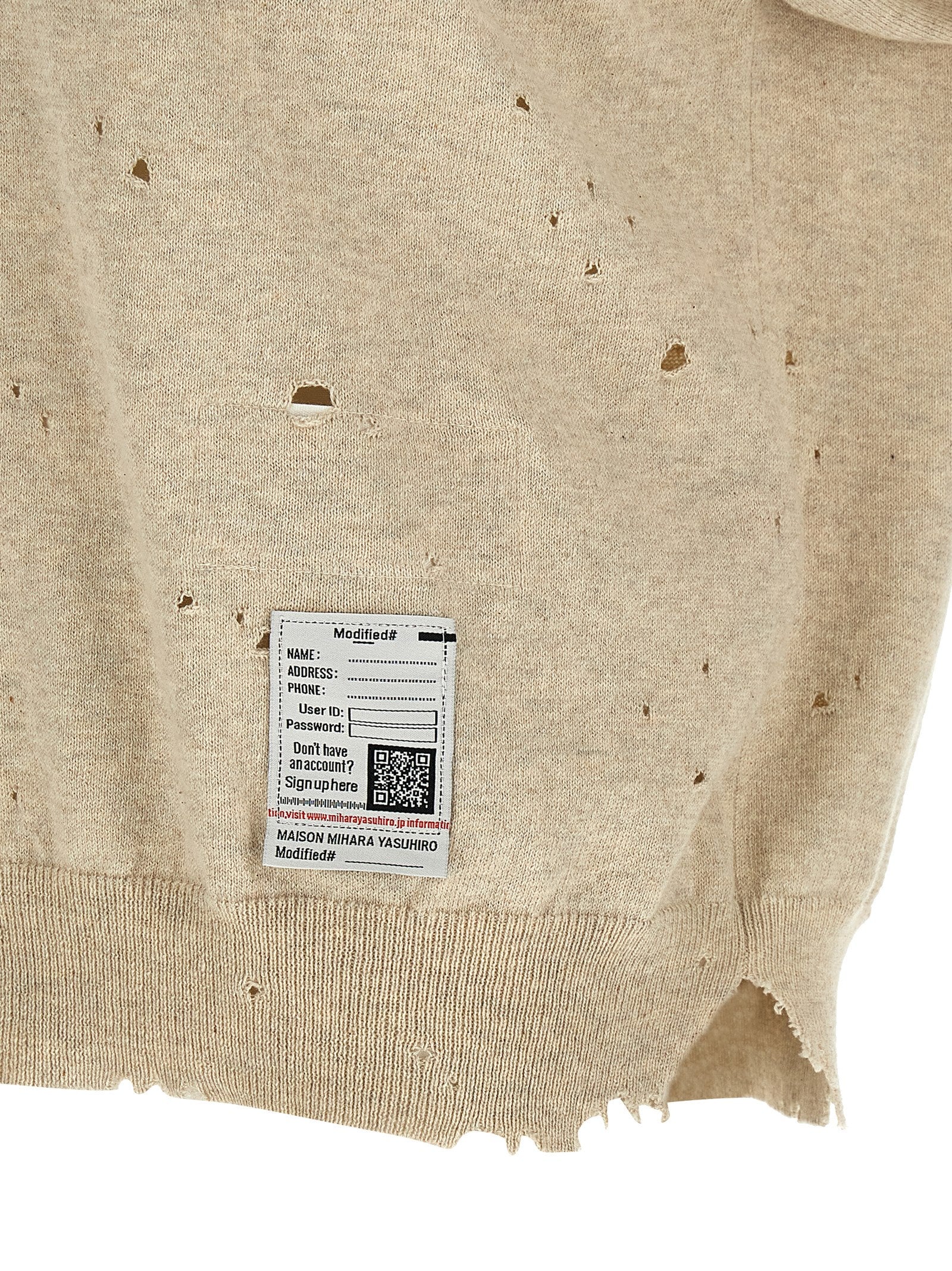 Maison Mihara Yasuhiro Distressed Cotton Polo Shirt — Beige, view 4