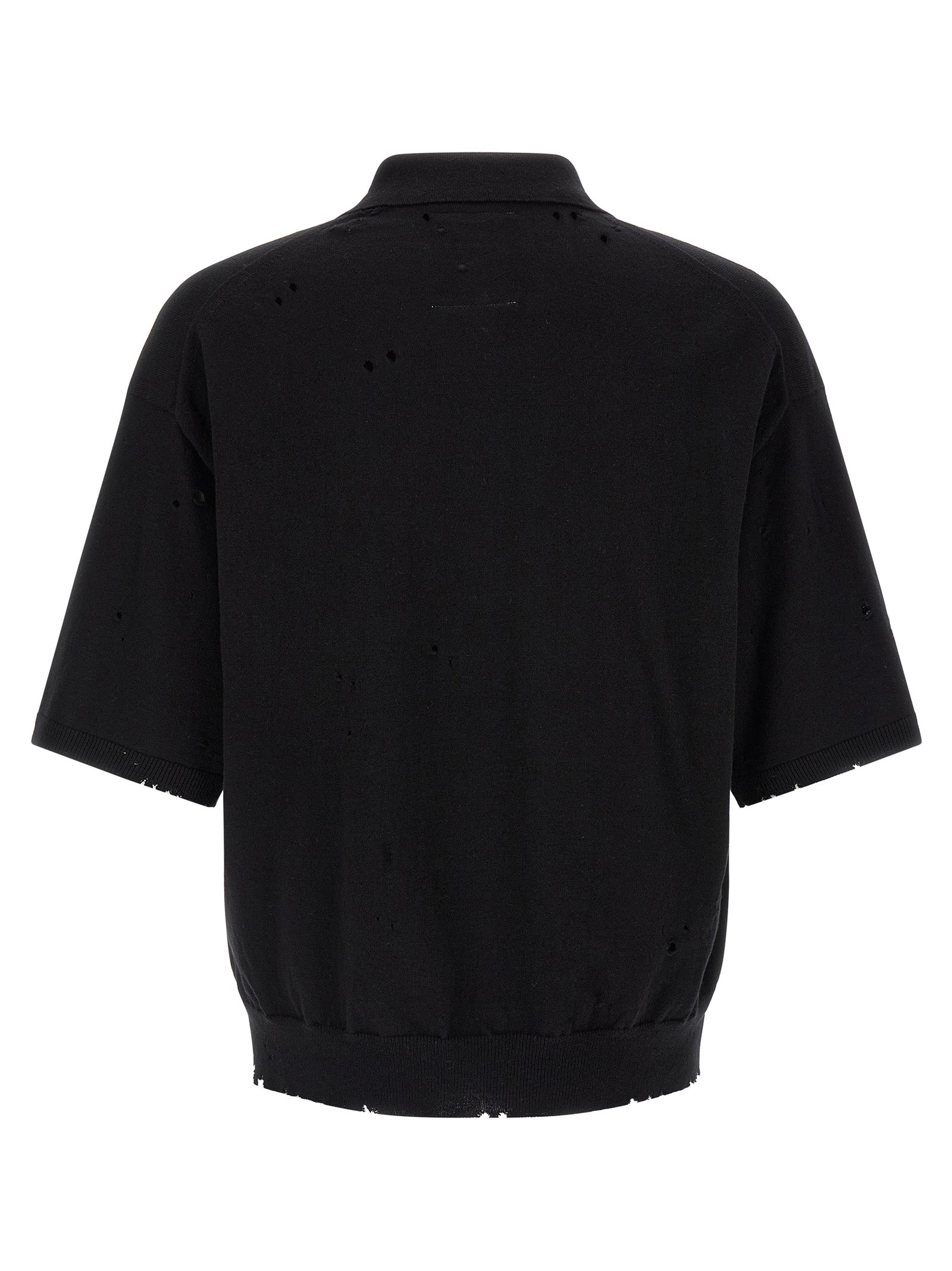 Maison Mihara Yasuhiro Distressed Cotton Polo Shirt — Black, view 2