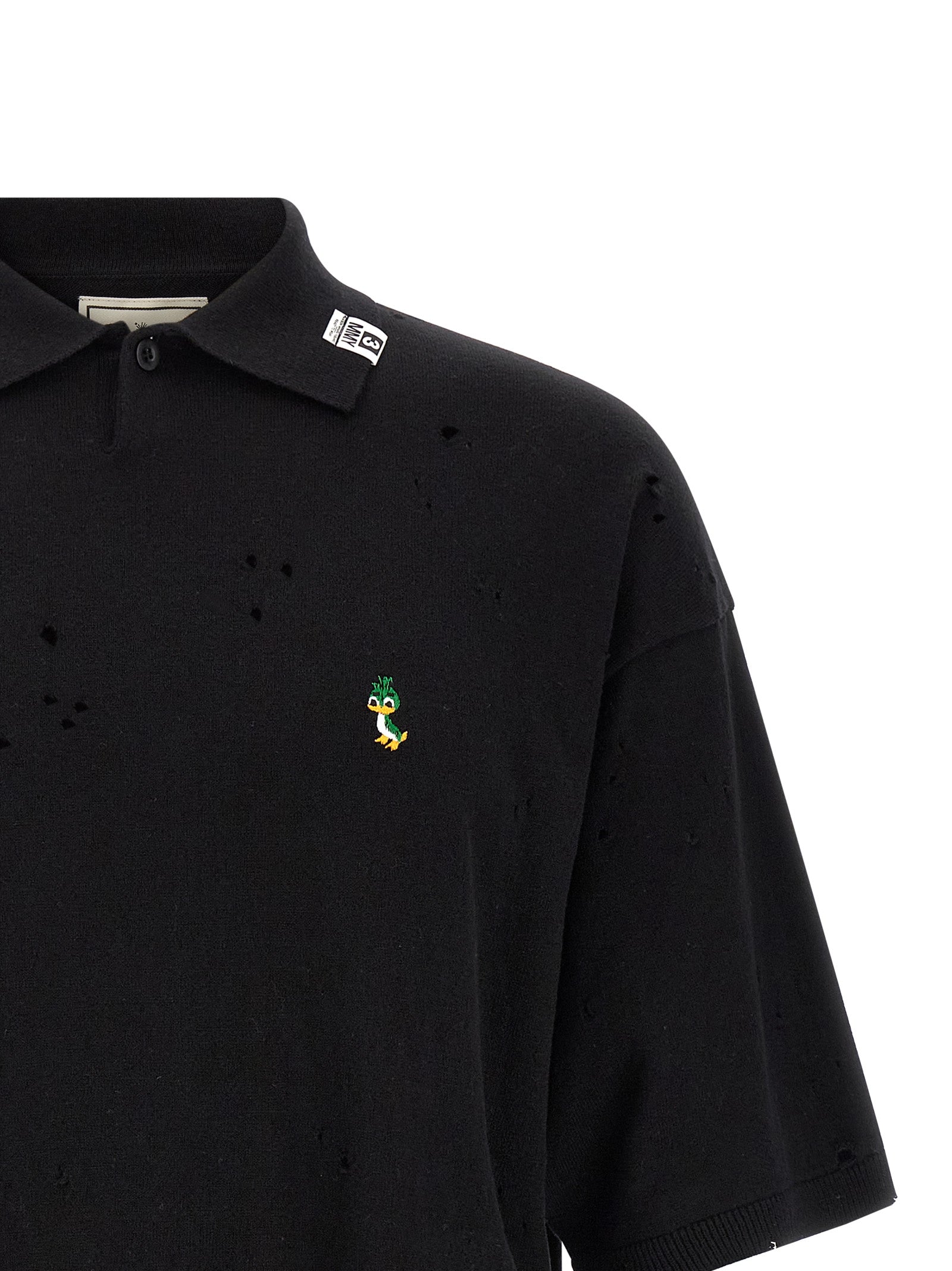 Maison Mihara Yasuhiro Distressed Cotton Polo Shirt — Black, view 3