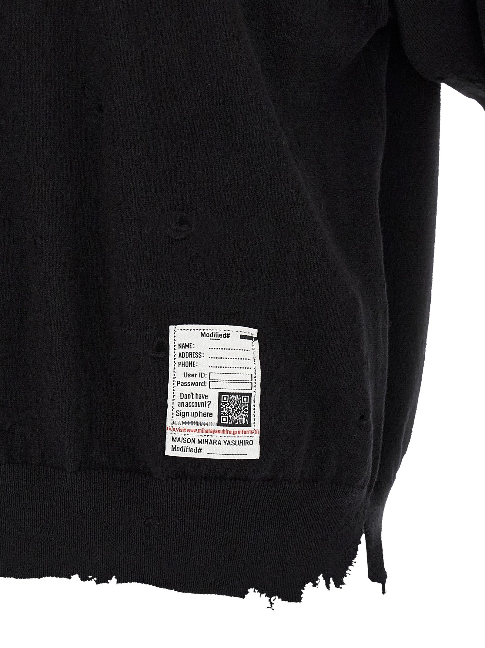 Maison Mihara Yasuhiro Distressed Cotton Polo Shirt — Black, view 4