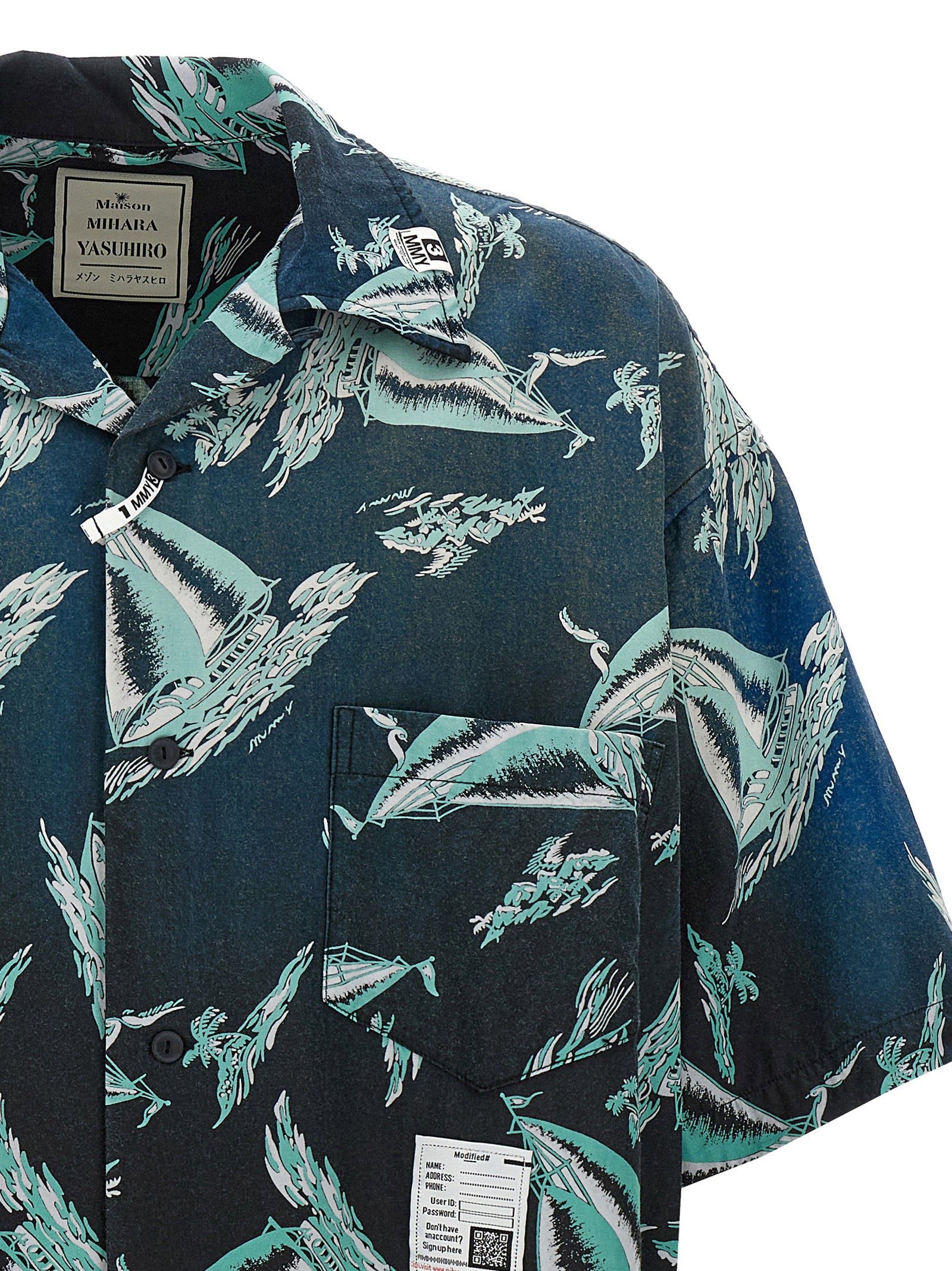 Maison Mihara Yasuhiro Sailboat-Print Cotton-Blend Shirt — Black, view 3