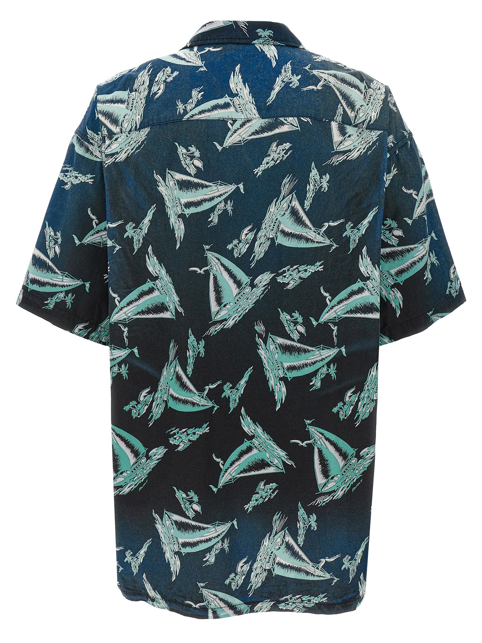 Maison Mihara Yasuhiro Sailboat-Print Rayon Shirt — Navy, view 2