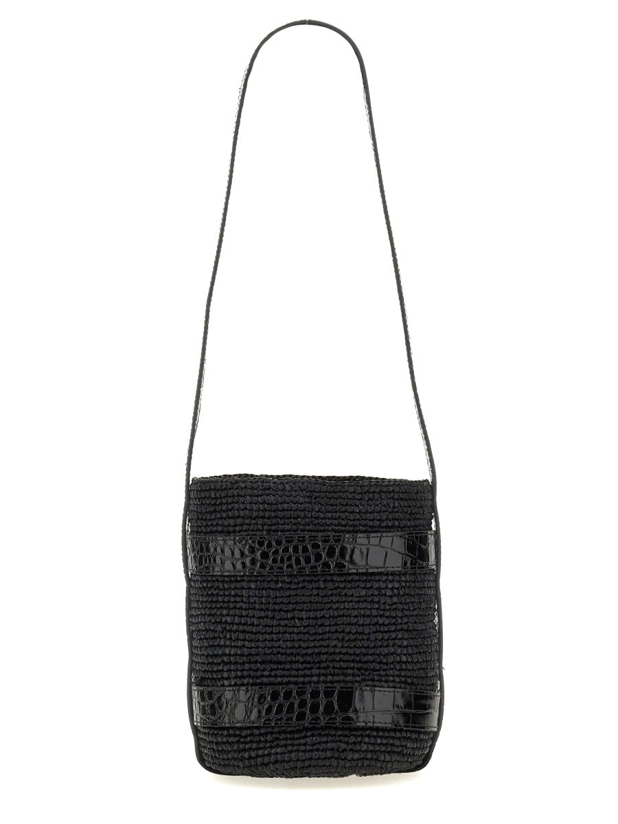 Manebi Natural Raffia Bucket Bag — Black by Manebi