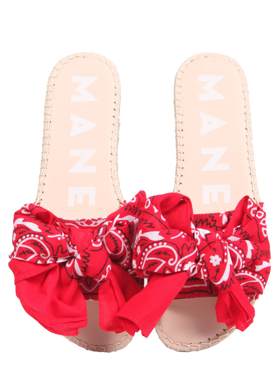 Manebi Bandana Bow Jute Sandals — Red, view 3