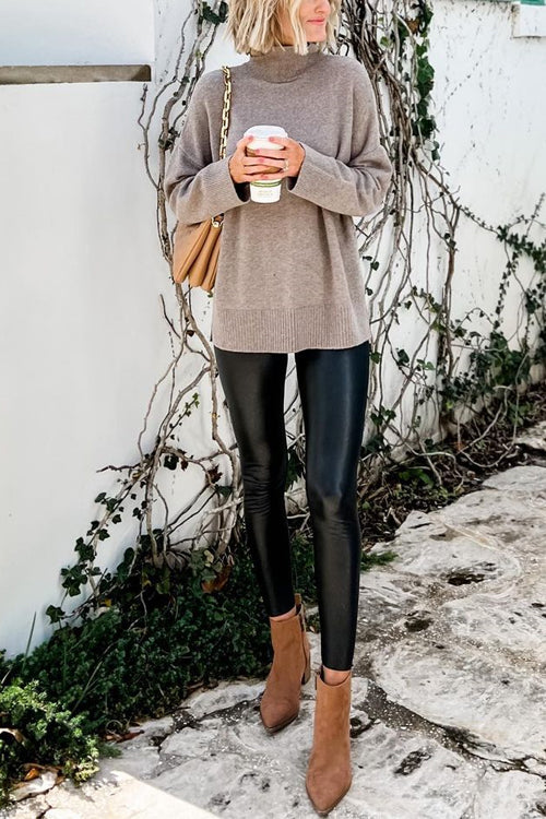 Margovil Solid Turtleneck Casual Pullover Sweater by Margovil