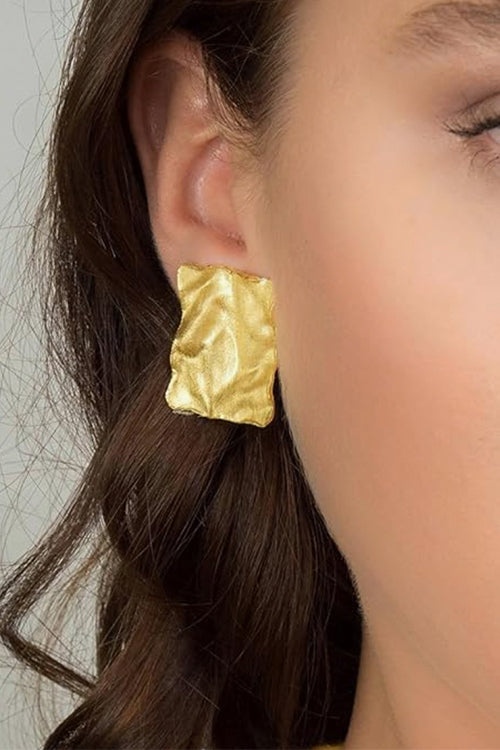 Margovil Textured Gold Rectangle Stud Earrings, view 4