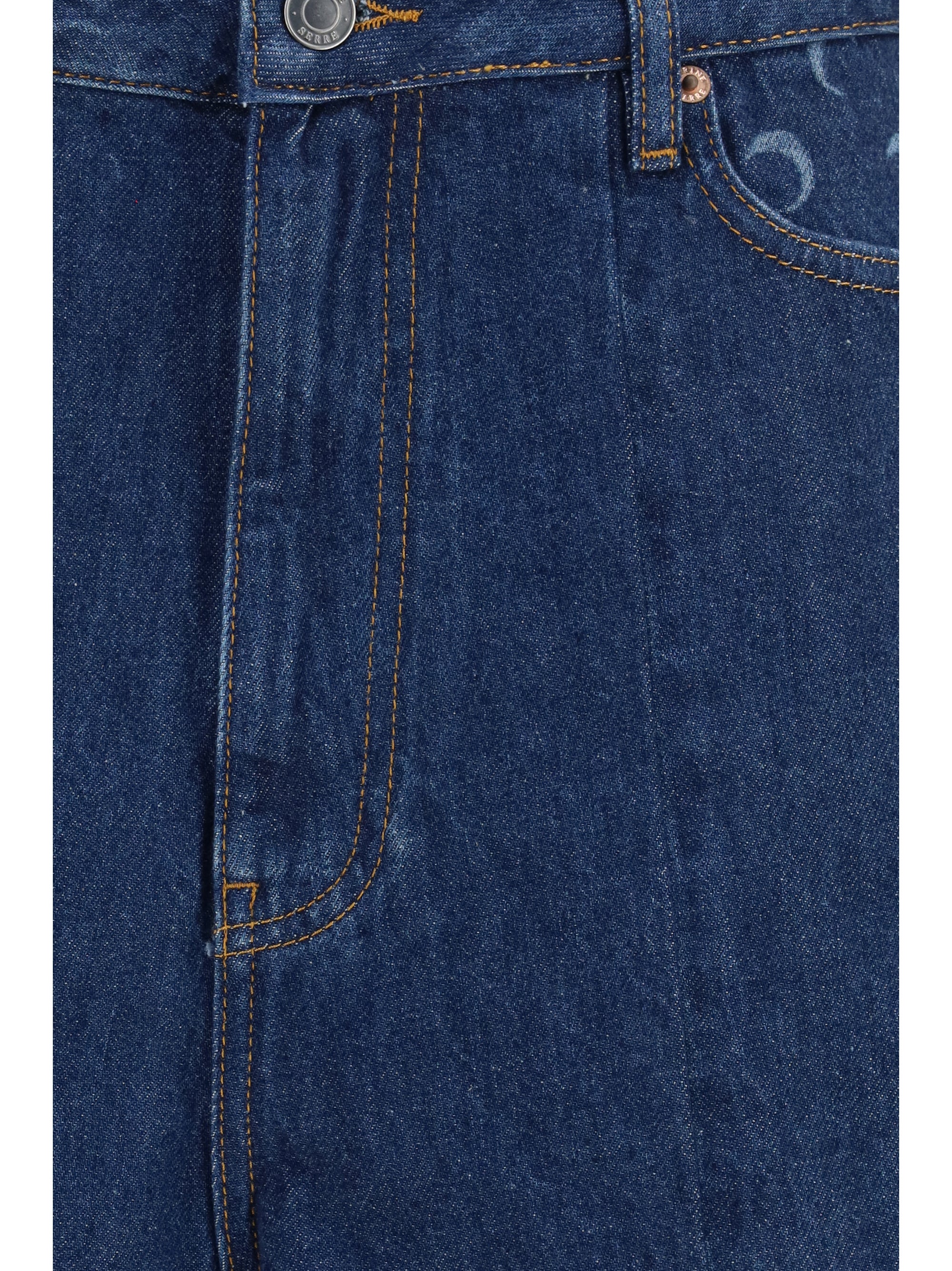 Marine Serre High-Waisted Straight-Leg Denim Shorts — Navy, view 2