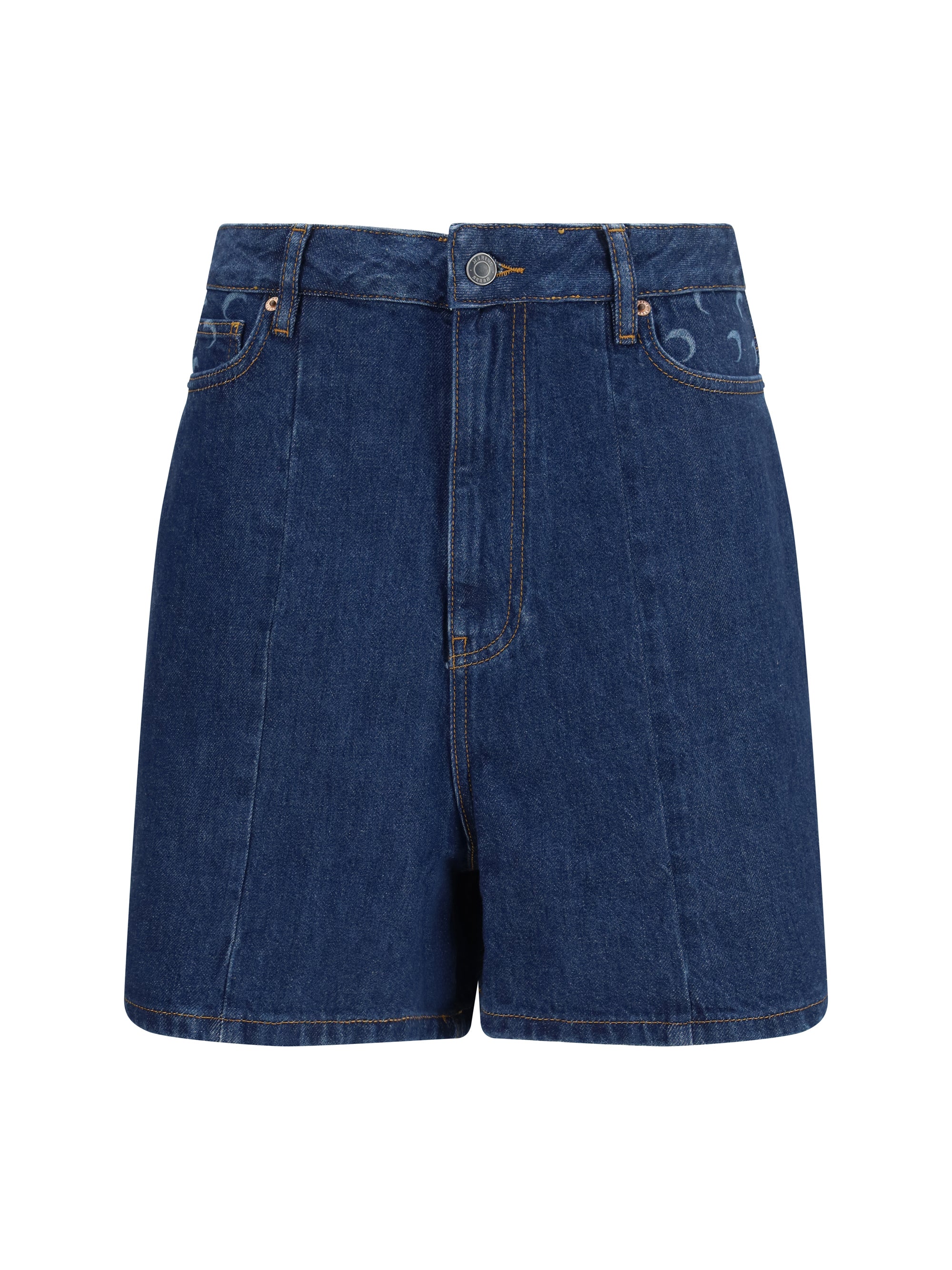 Marine Serre High-Waisted Straight-Leg Denim Shorts — Navy, view 3