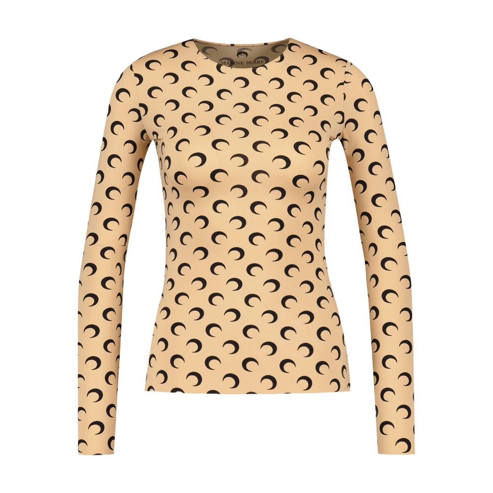 Marine Serre Moon-Patterned Cotton T-Shirt — Beige, view 2