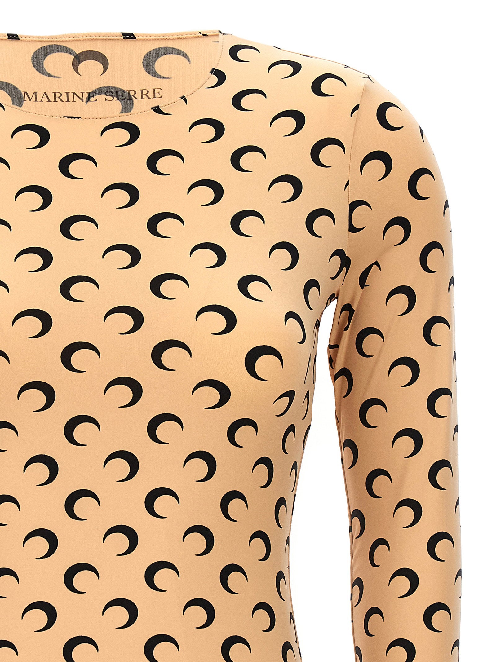 Marine Serre Moon-Printed Jersey T-shirt — Beige, view 3