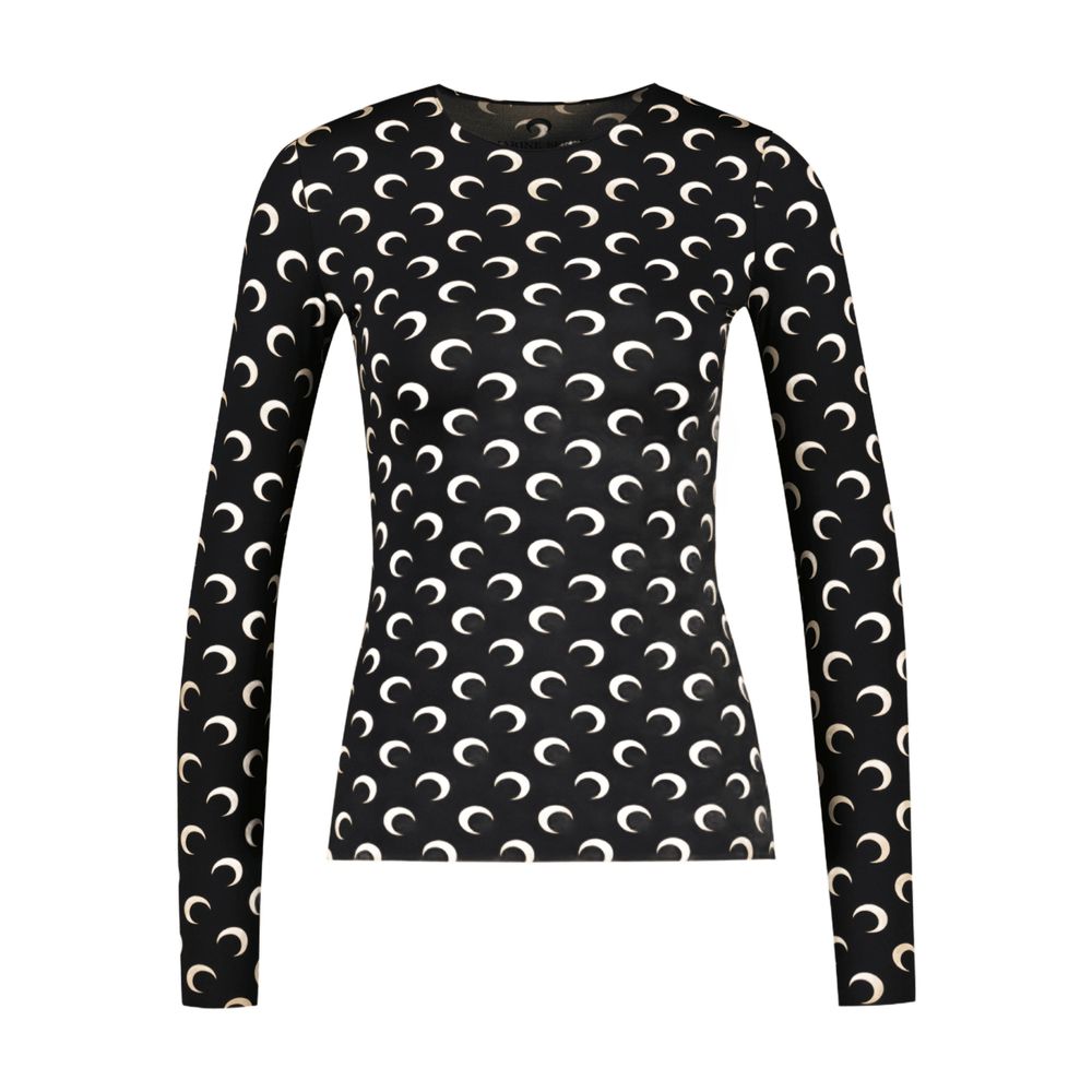 Marine Serre Moon-Pattern Jersey Crewneck T-Shirt — Black, view 2