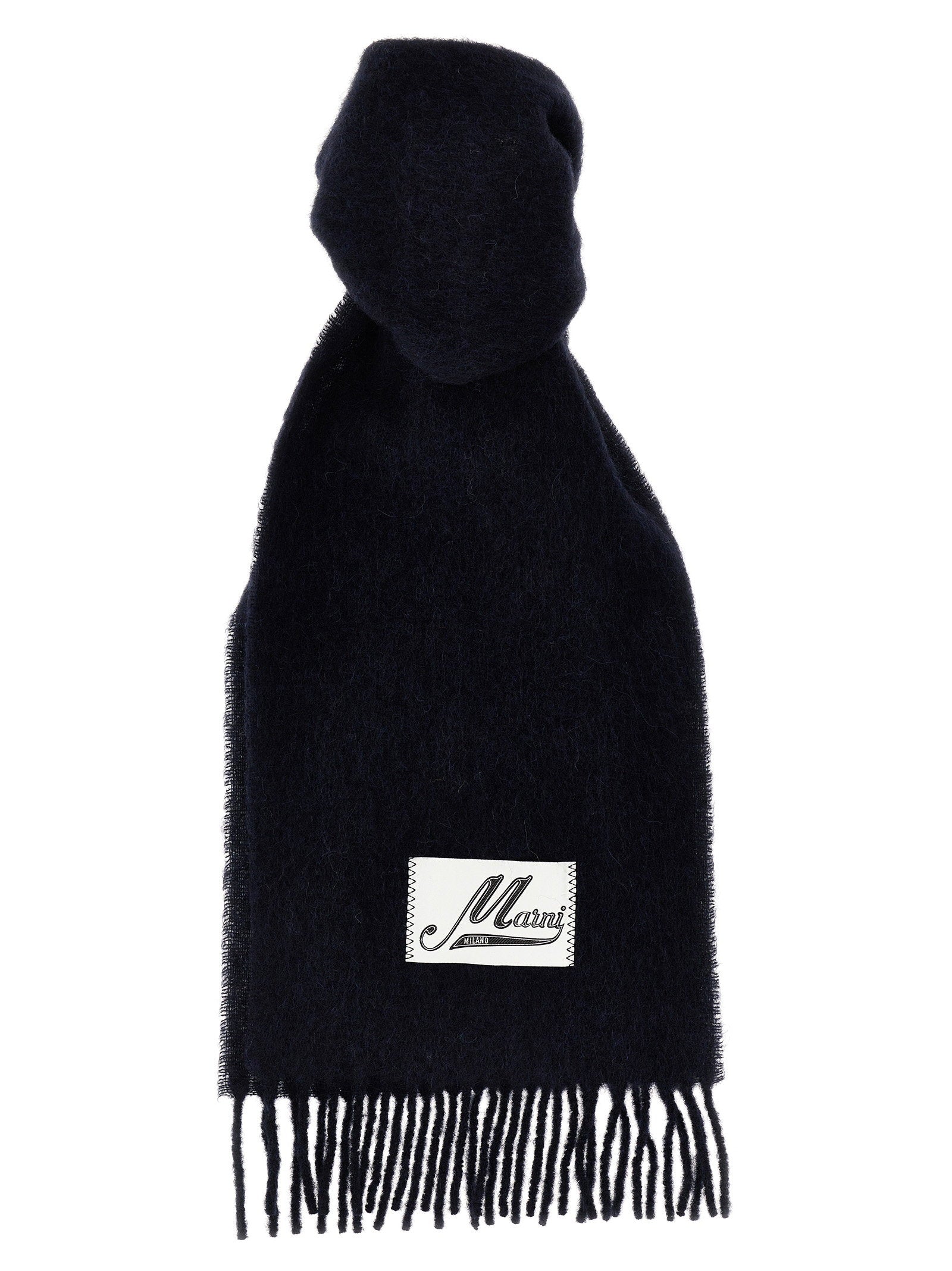 Marni Logo-Patch Wool Blend Scarf — Black by Marni