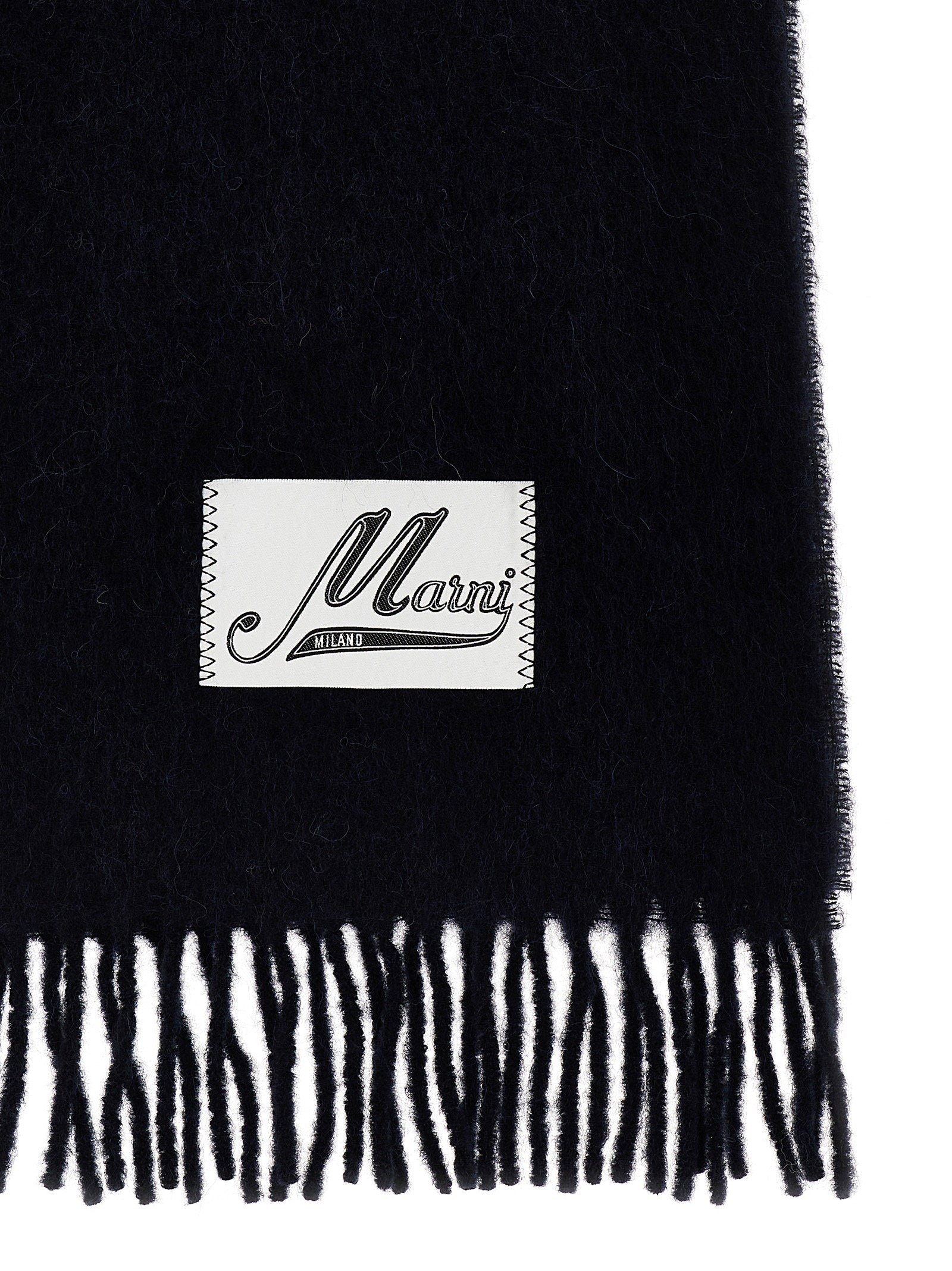 Marni Logo-Patch Wool Blend Scarf — Black, view 2