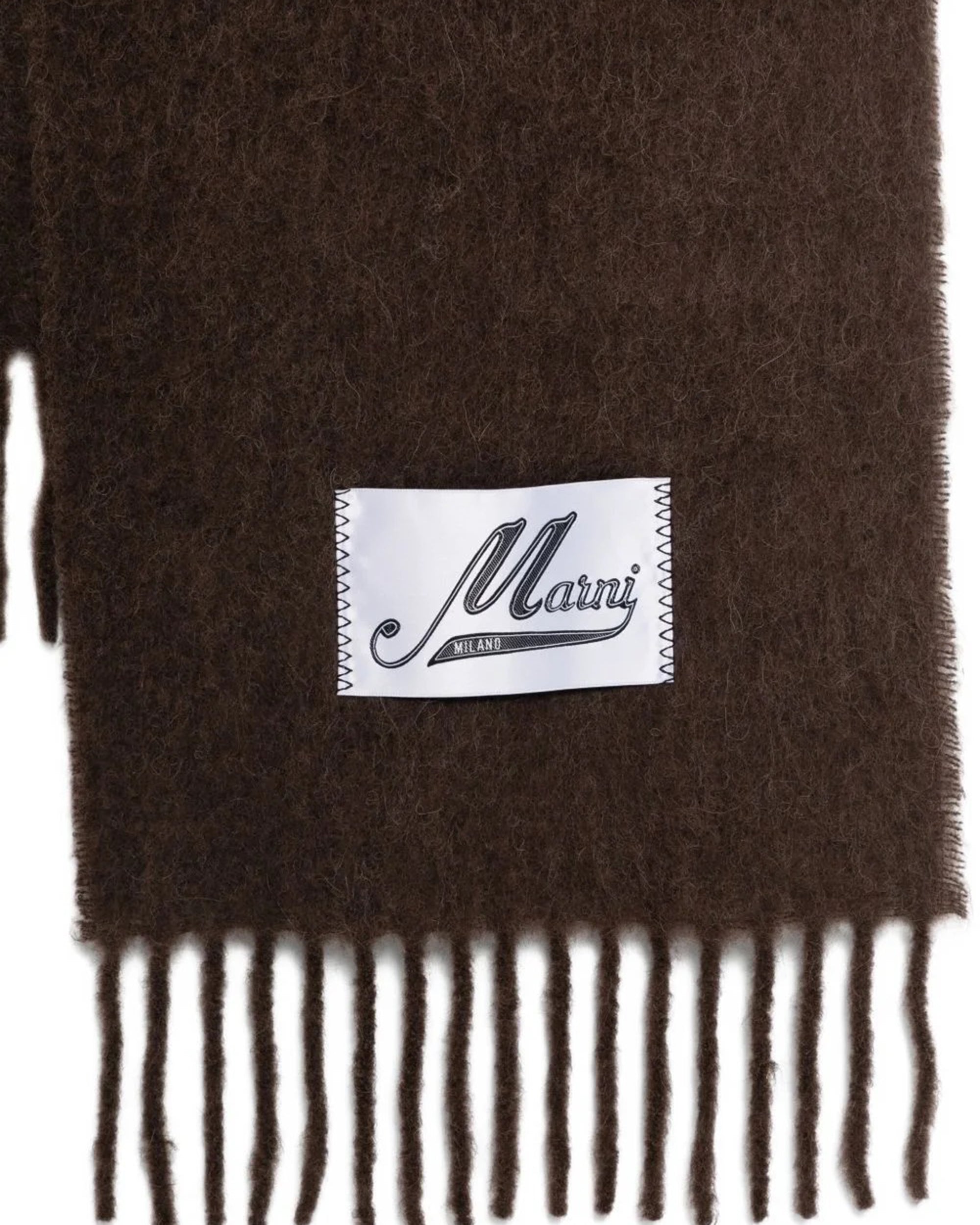Marni Fringed Alpaca Scarf — Brown, view 3