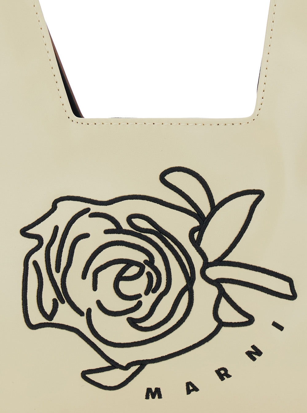 Marni Logo-Embroidered Ecoleather Shoulder Bag — Beige, view 3