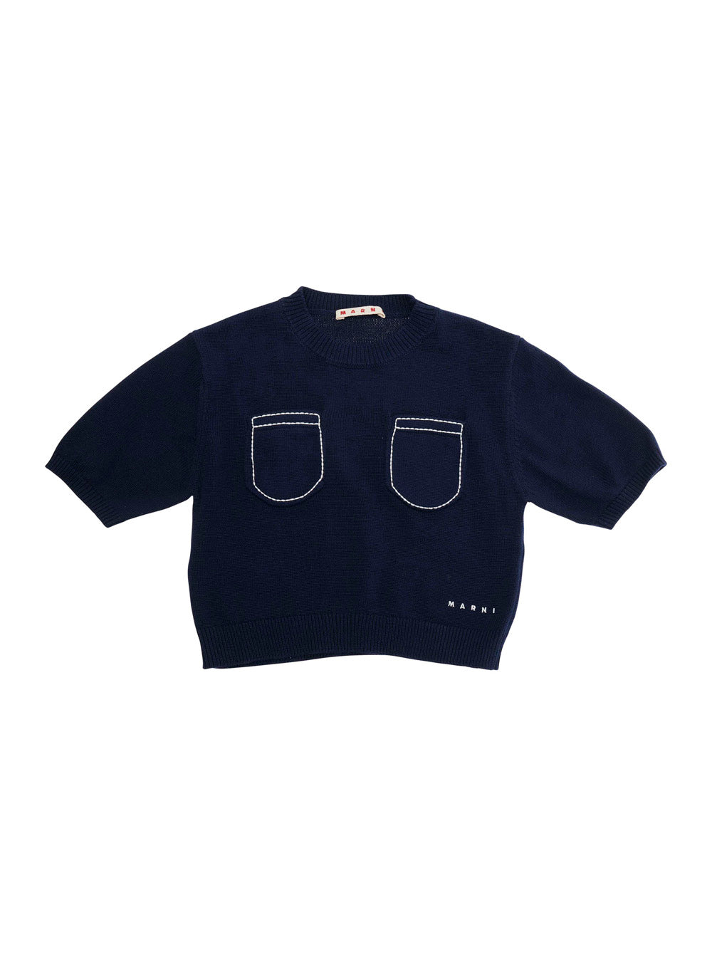Marni Cotton Crew Neck with Pocket Detail Sweater — Navy by Marni