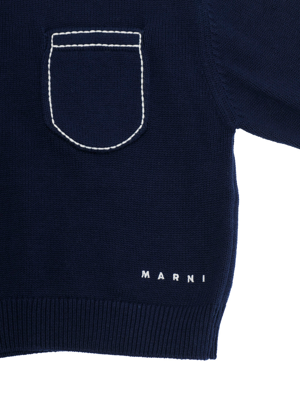 Marni Cotton Crew Neck with Pocket Detail Sweater — Navy, view 3