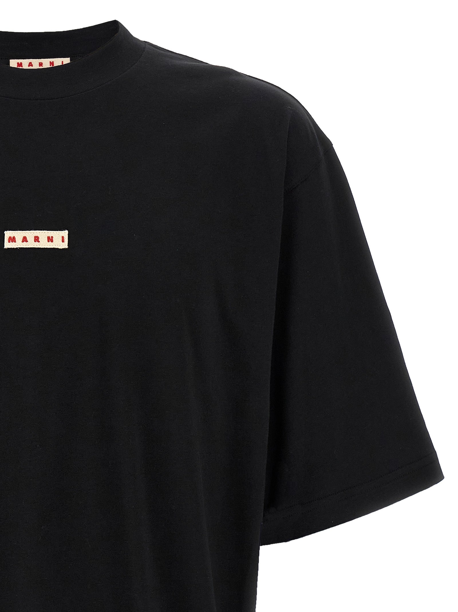 Marni Logo-Embroidered Cotton T-Shirt — Black, view 3