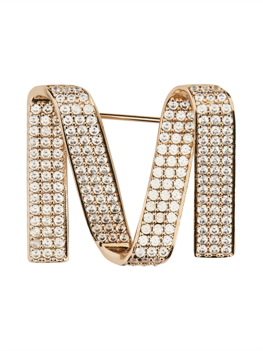 Max Mara Logo Polished Gold Metal Brooch — Gold by Max Mara