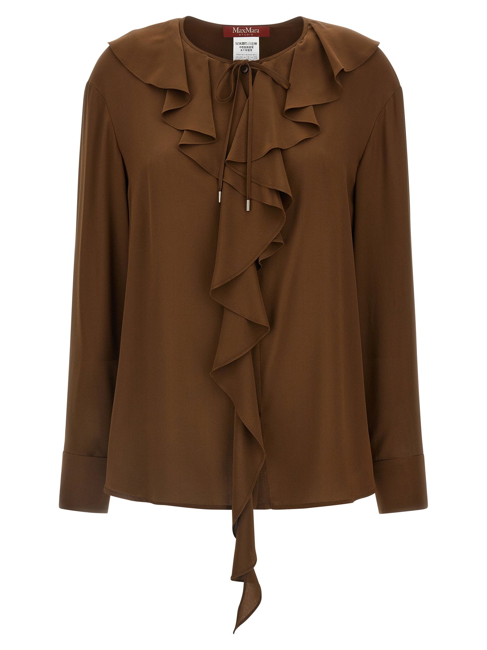 Max Mara Studio Ruffled Silk Crêpe Blouse — Brown by Max Mara Studio