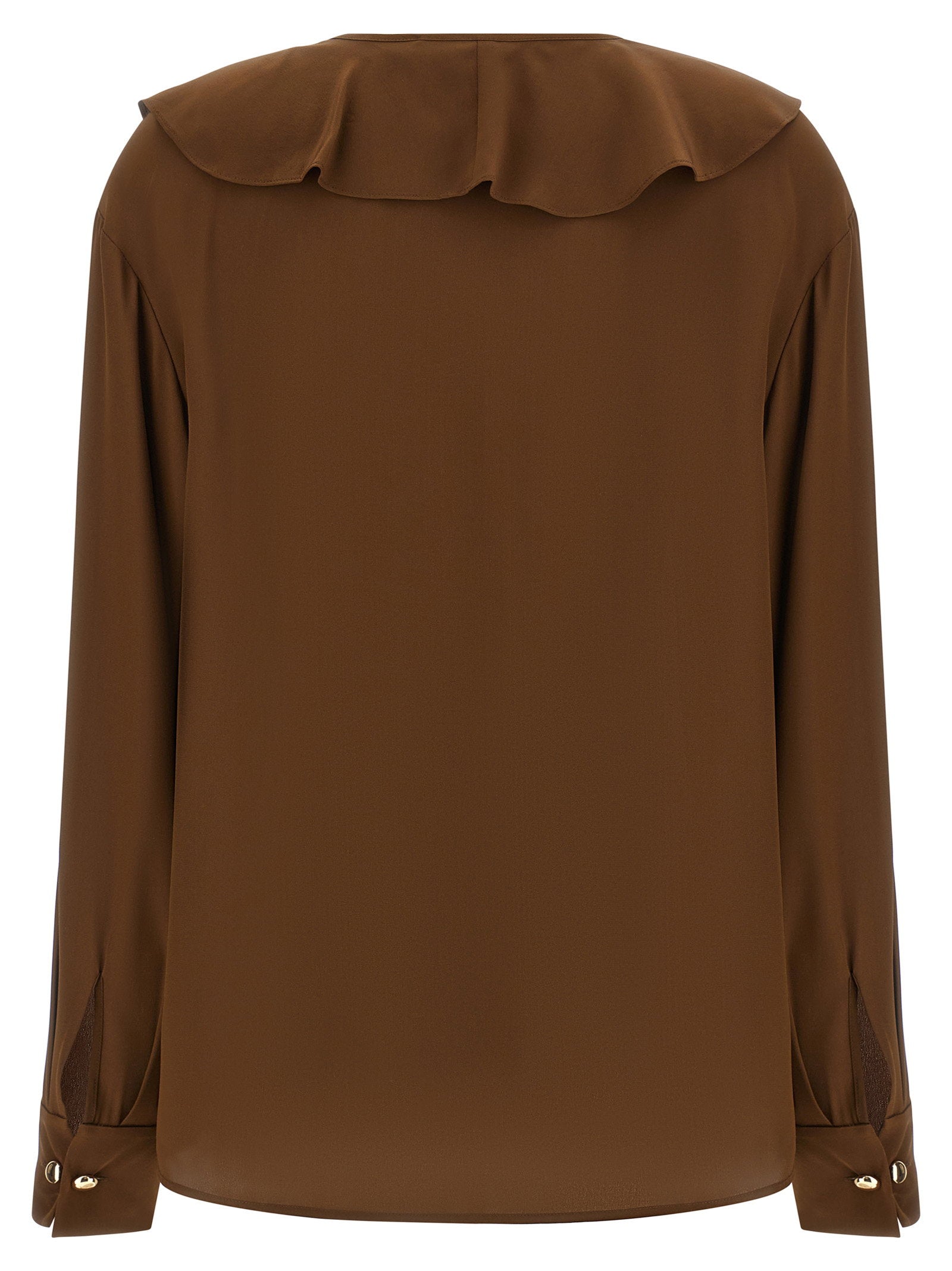 Max Mara Studio Ruffled Silk Crêpe Blouse — Brown, view 2