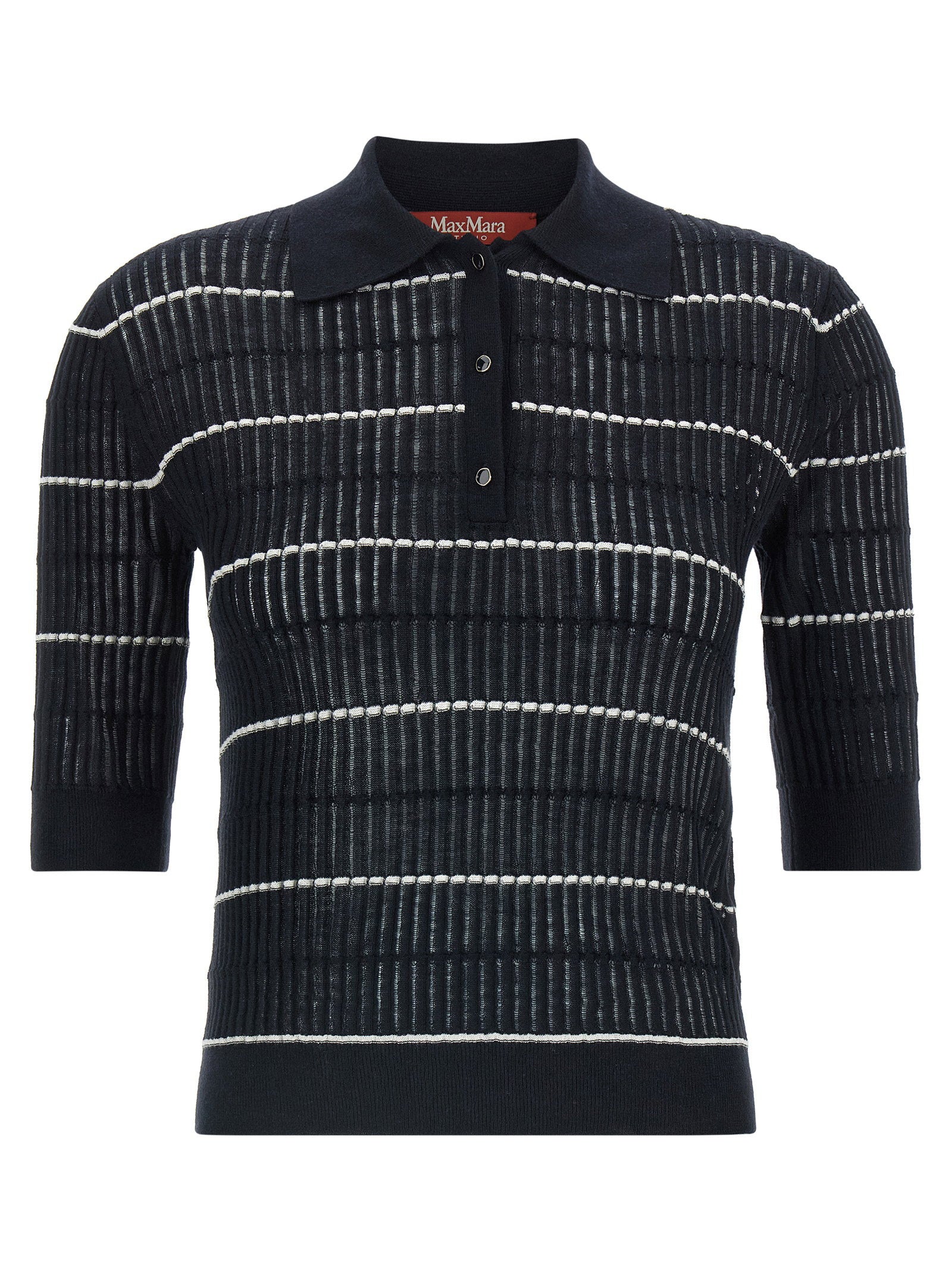 Max Mara Studio Striped Wool-Silk Polo Shirt — Black by Max Mara Studio