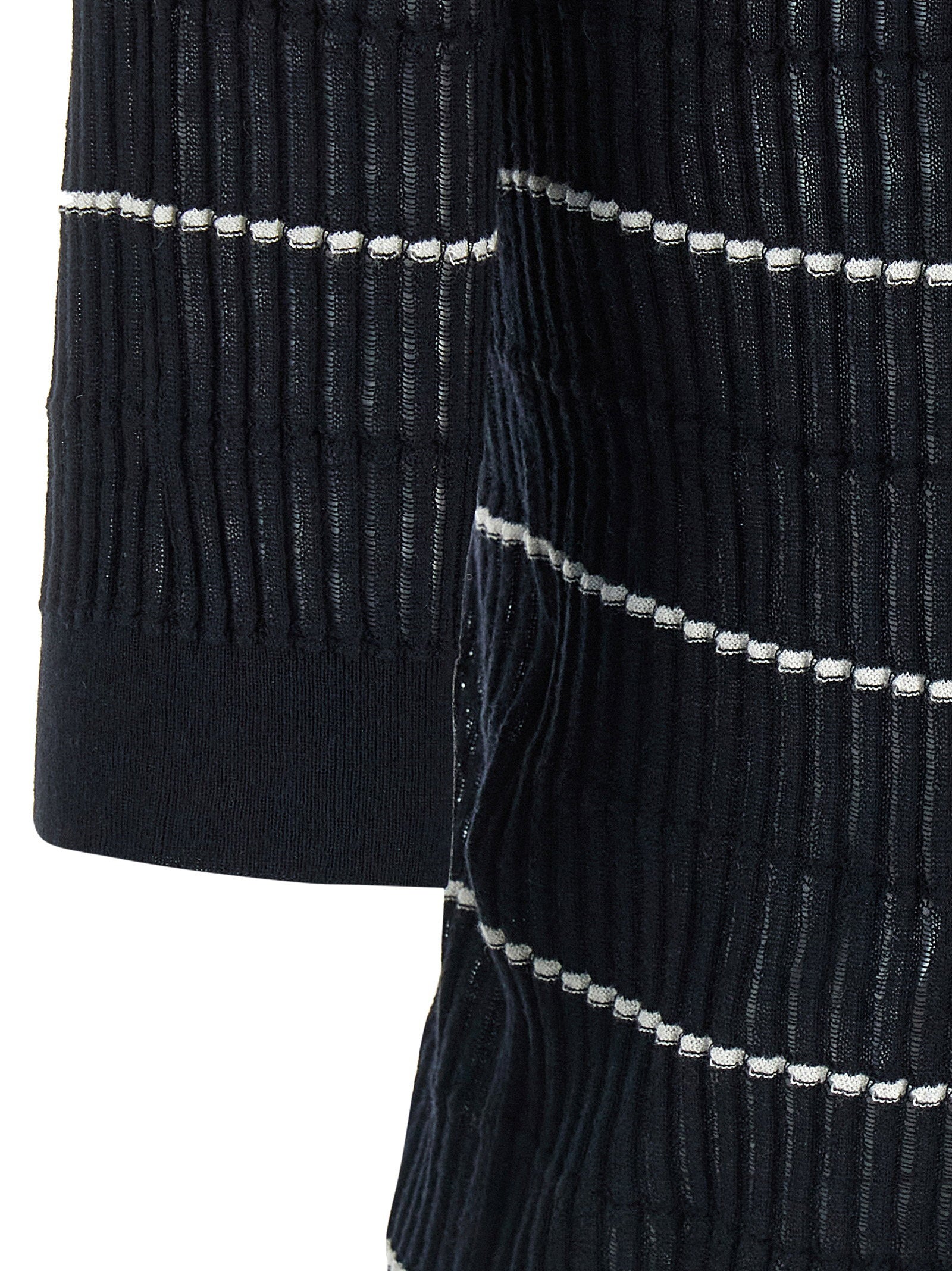 Max Mara Studio Striped Wool-Silk Polo Shirt — Black, view 4