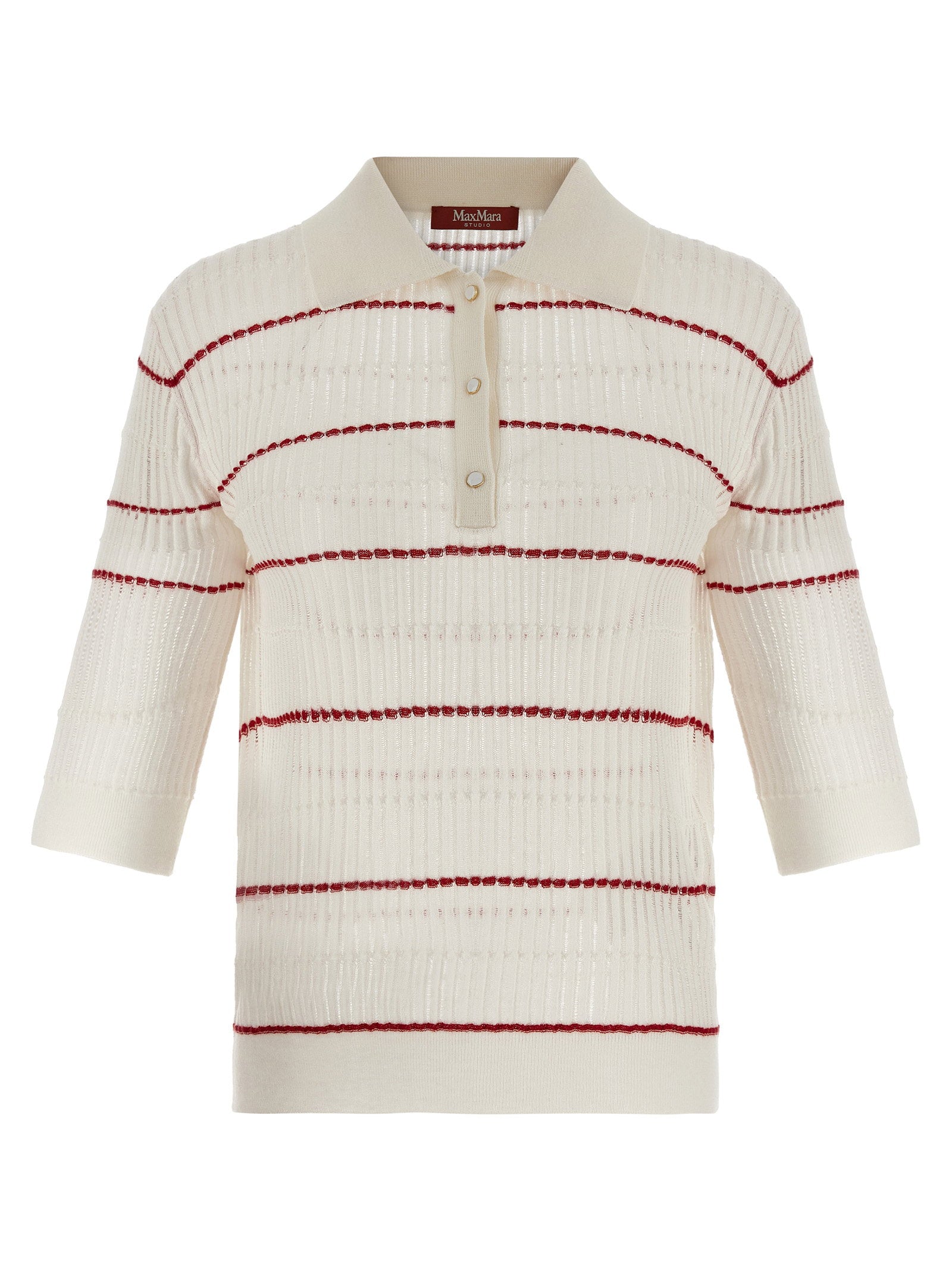 Max Mara Studio Striped Silk-Wool Blend Polo Shirt — Cream by Max Mara Studio