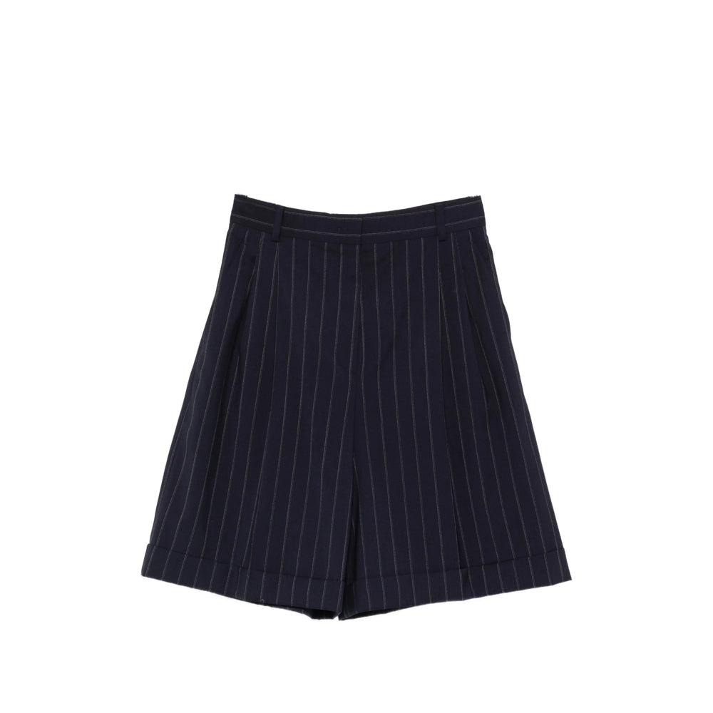 Max Mara Studio Pinstriped Wool Shorts — Navy by Max Mara Studio