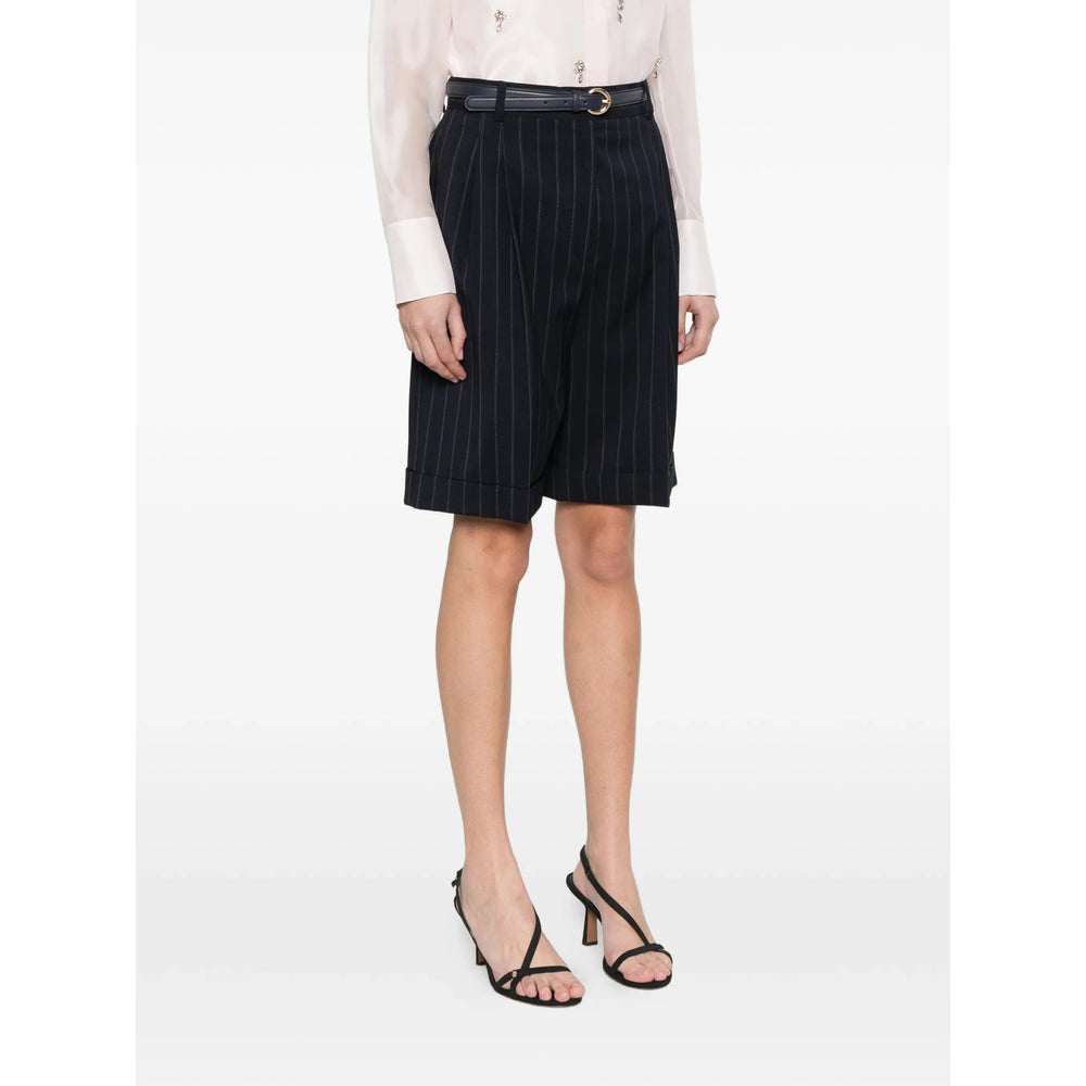 Max Mara Studio Pinstriped Wool Shorts — Navy, view 2