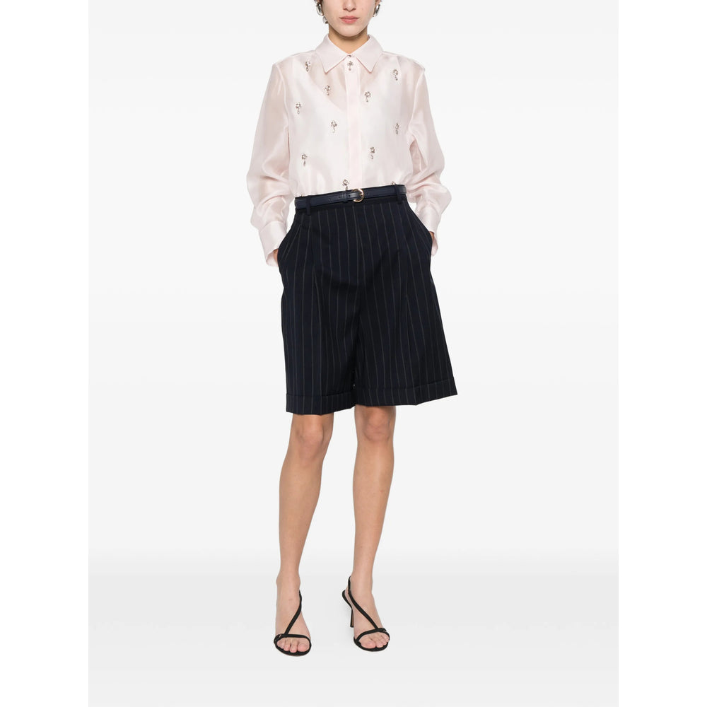 Max Mara Studio Pinstriped Wool Shorts — Navy, view 3
