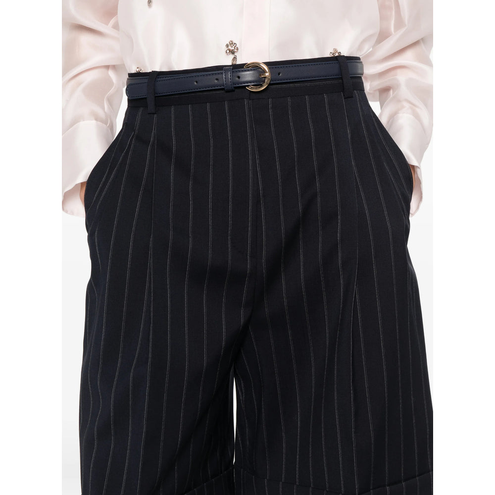 Max Mara Studio Pinstriped Wool Shorts — Navy, view 4