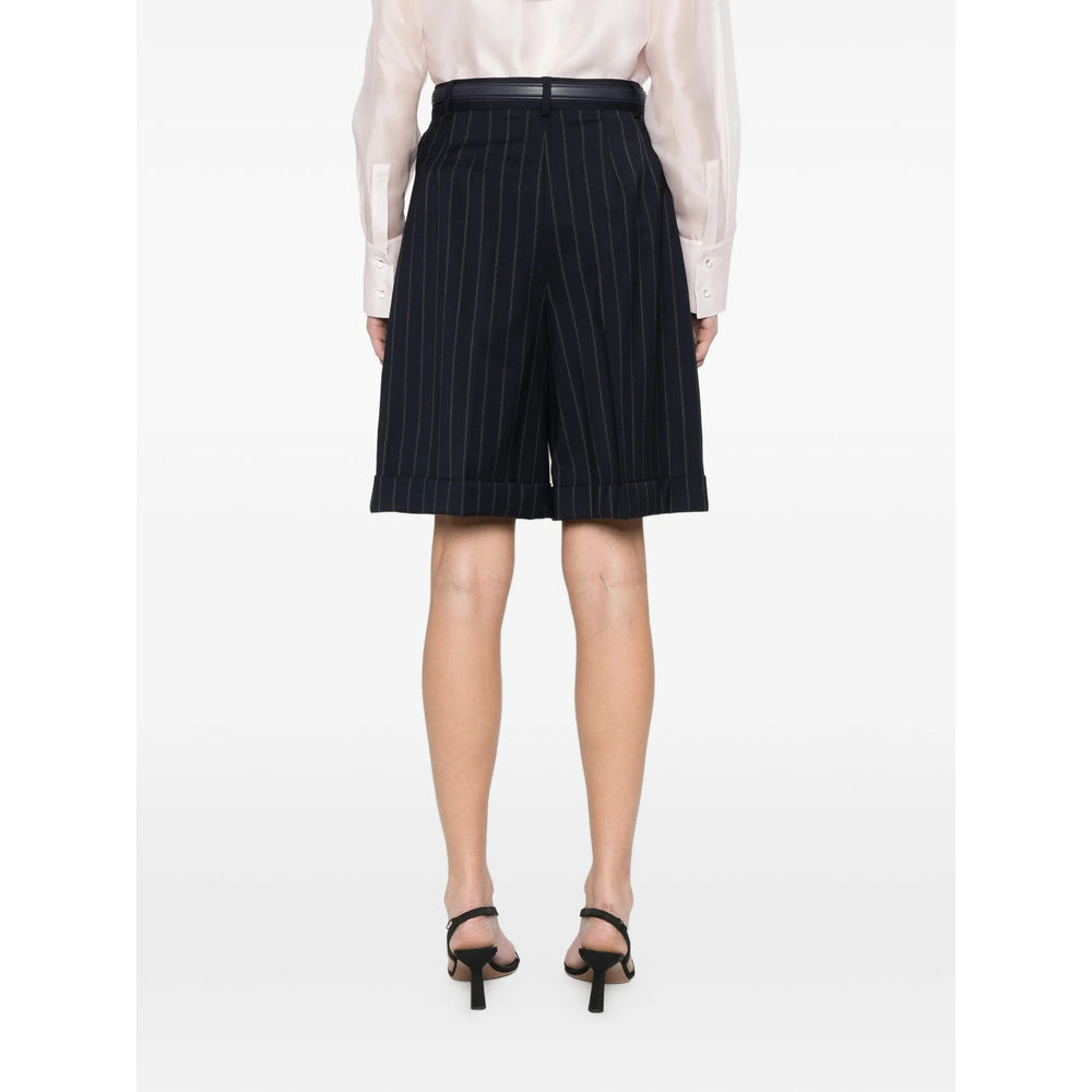 Max Mara Studio Pinstriped Wool Shorts — Navy, view 5