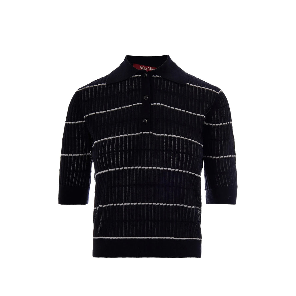 Max Mara Studio Striped Silk-Wool Knit Sweater — Black by Max Mara Studio