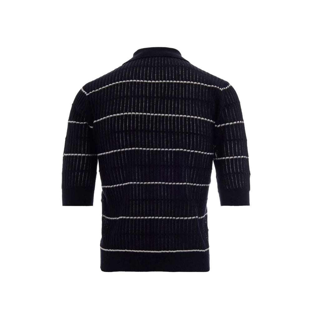 Max Mara Studio Striped Silk-Wool Knit Sweater — Black, view 2